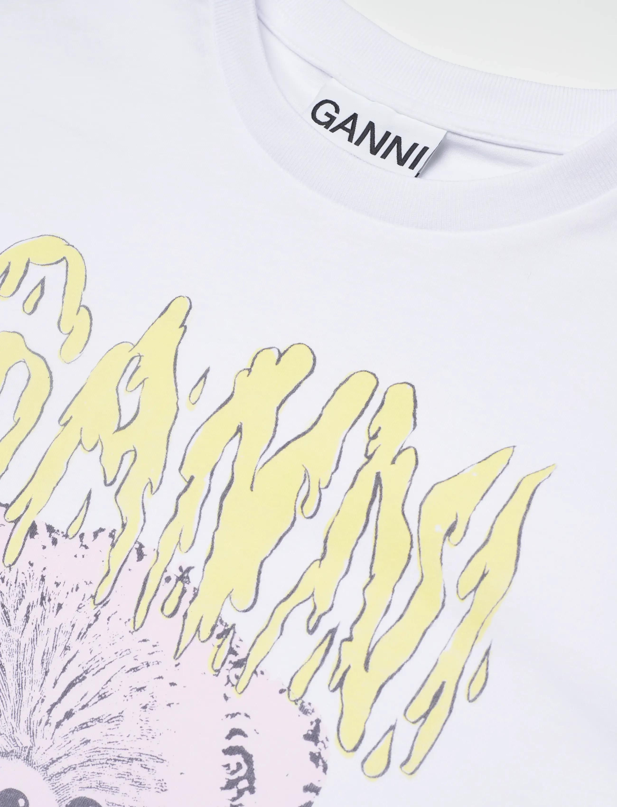 GANNI - Cotton Crew Neck T-Shirt with Graphic Print - bright white - 5