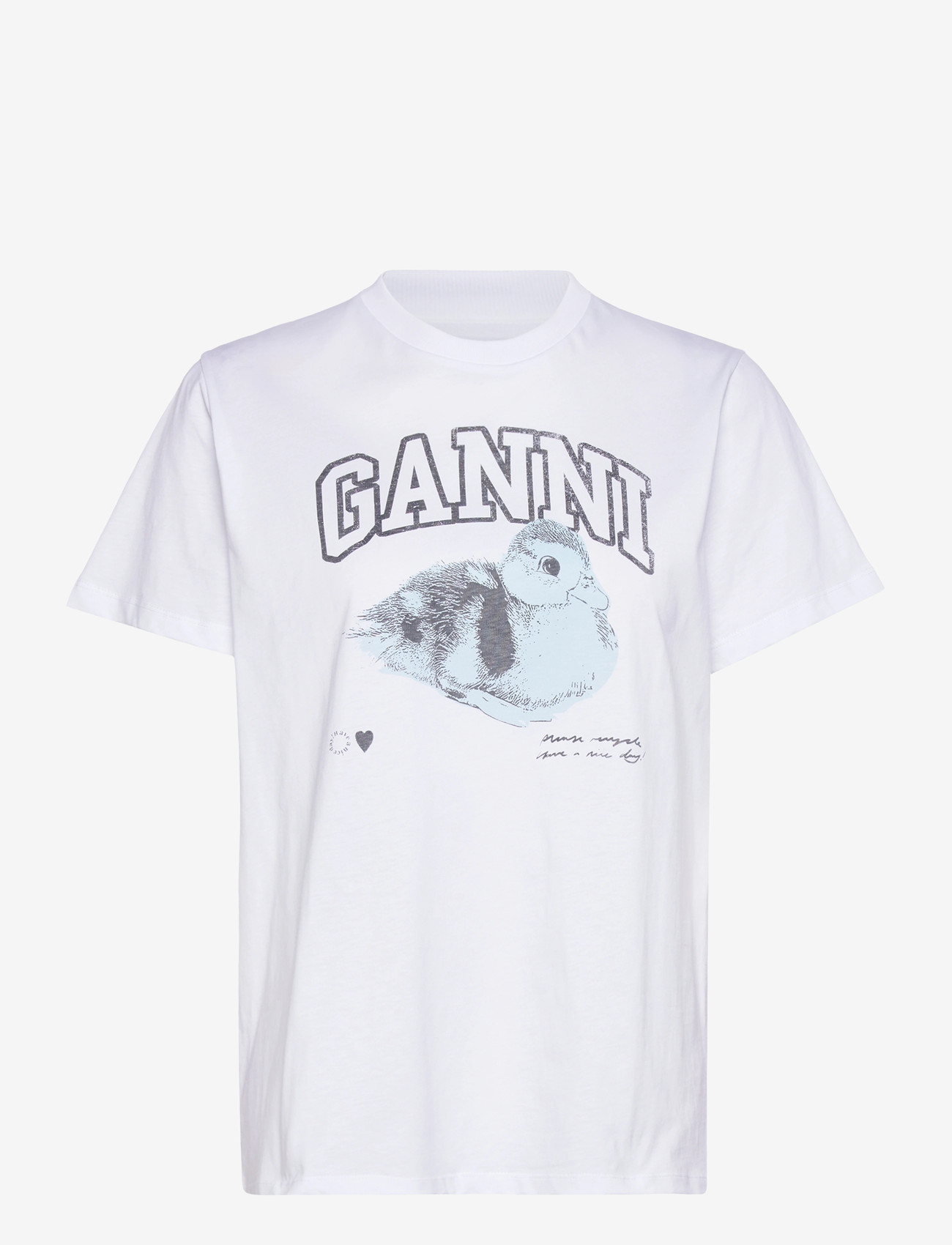 GANNI - Teddy Print Cotton T-Shirt - t-shirts - bright white - 0