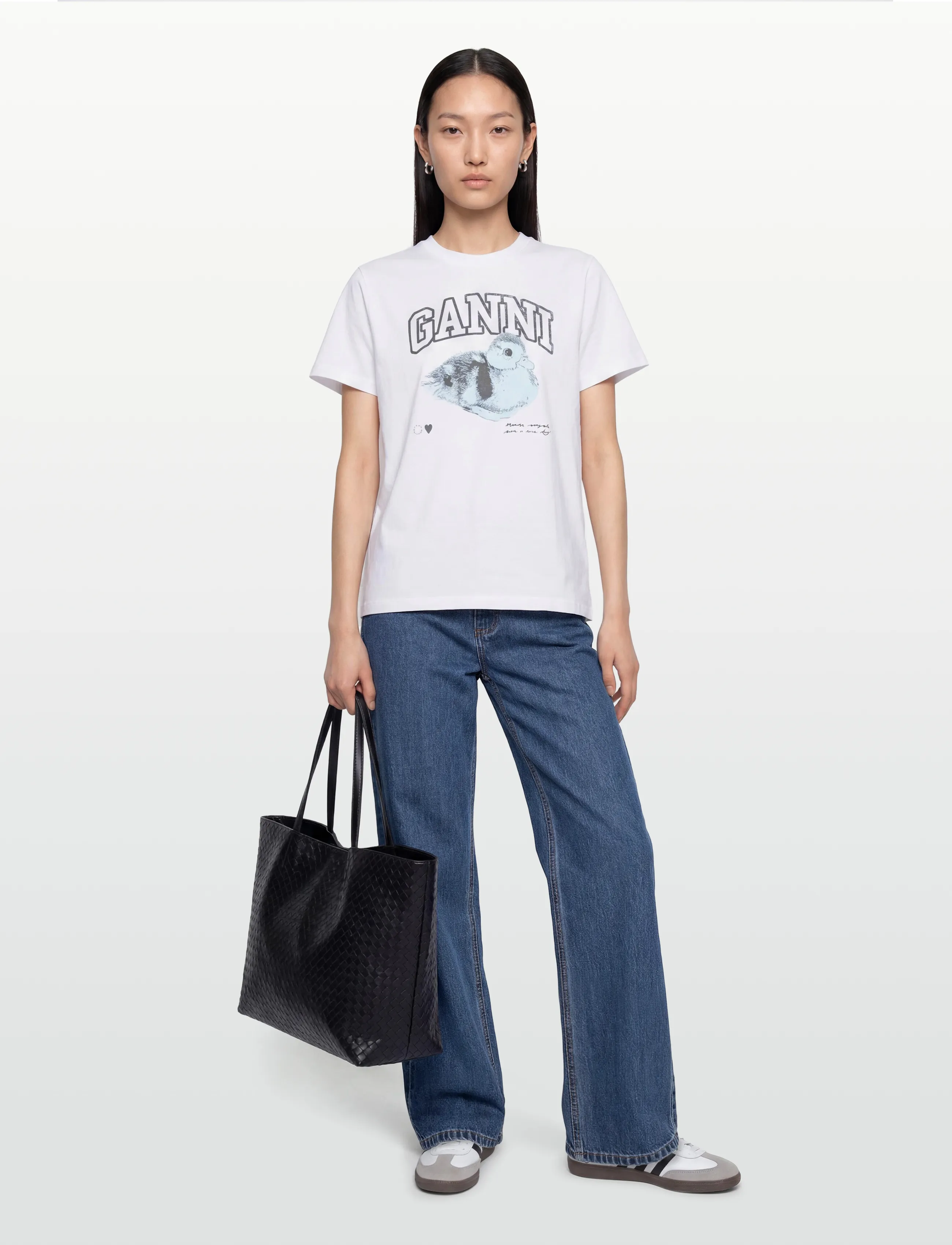 GANNI - Teddy Print Cotton T-Shirt - bright white - 0