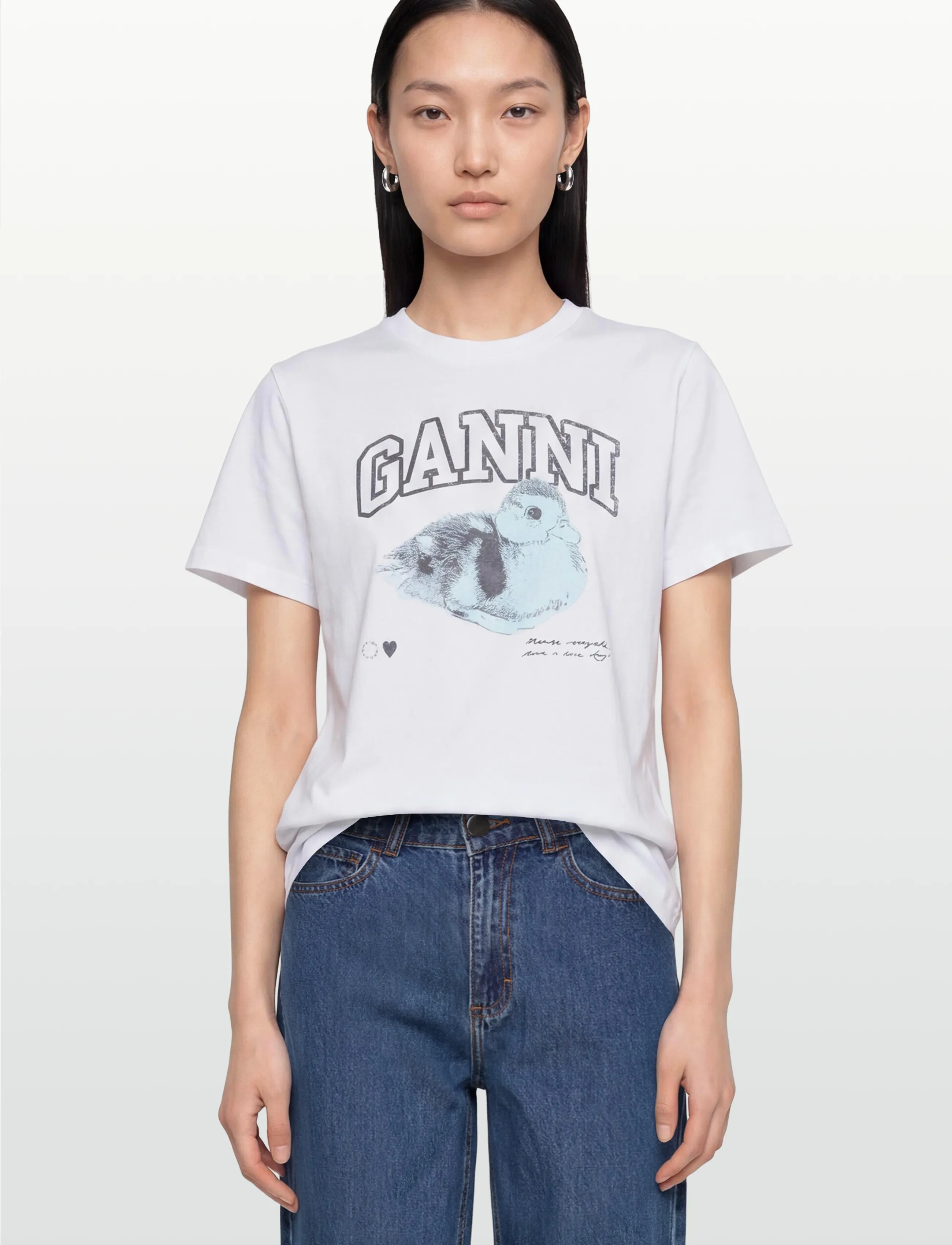 GANNI - Teddy Print Cotton T-Shirt - bright white - 3