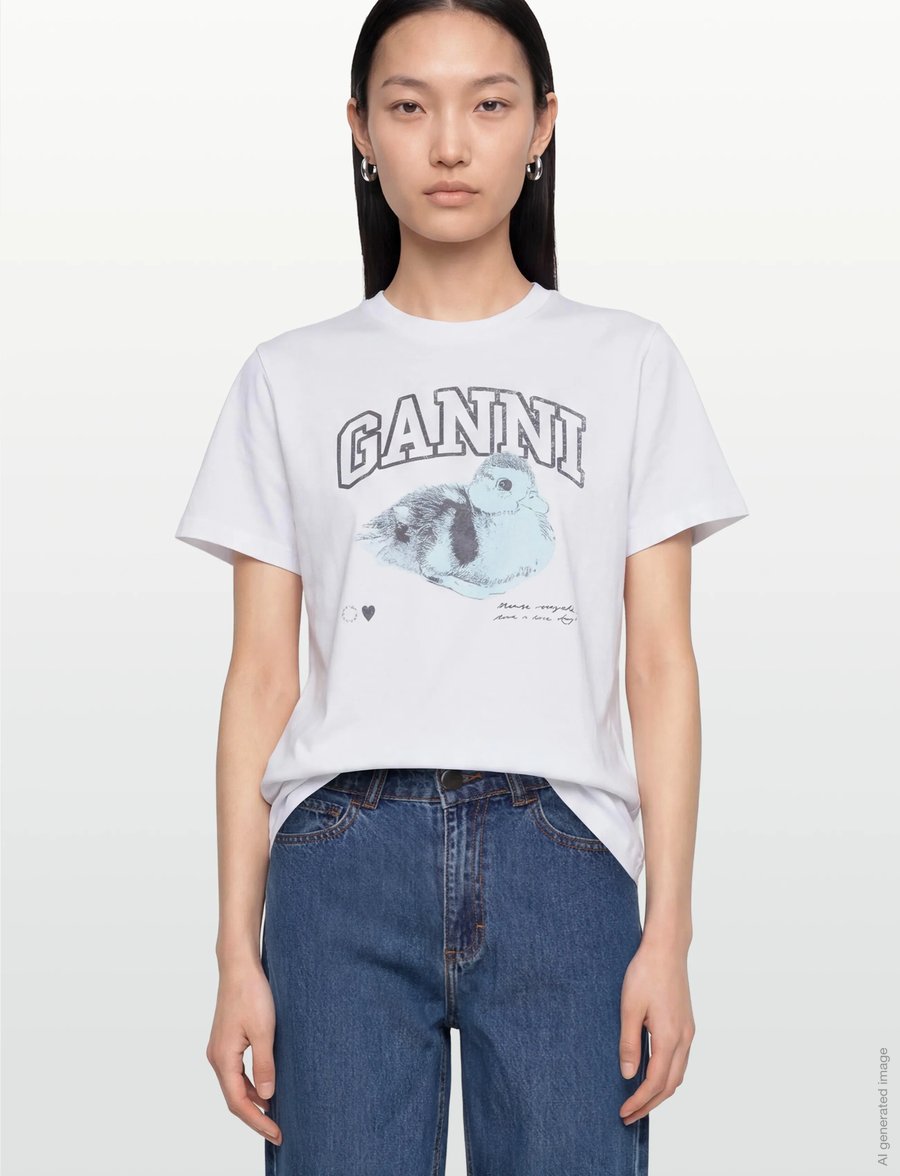 GANNI - Teddy Print Cotton T-Shirt - bright white - 3