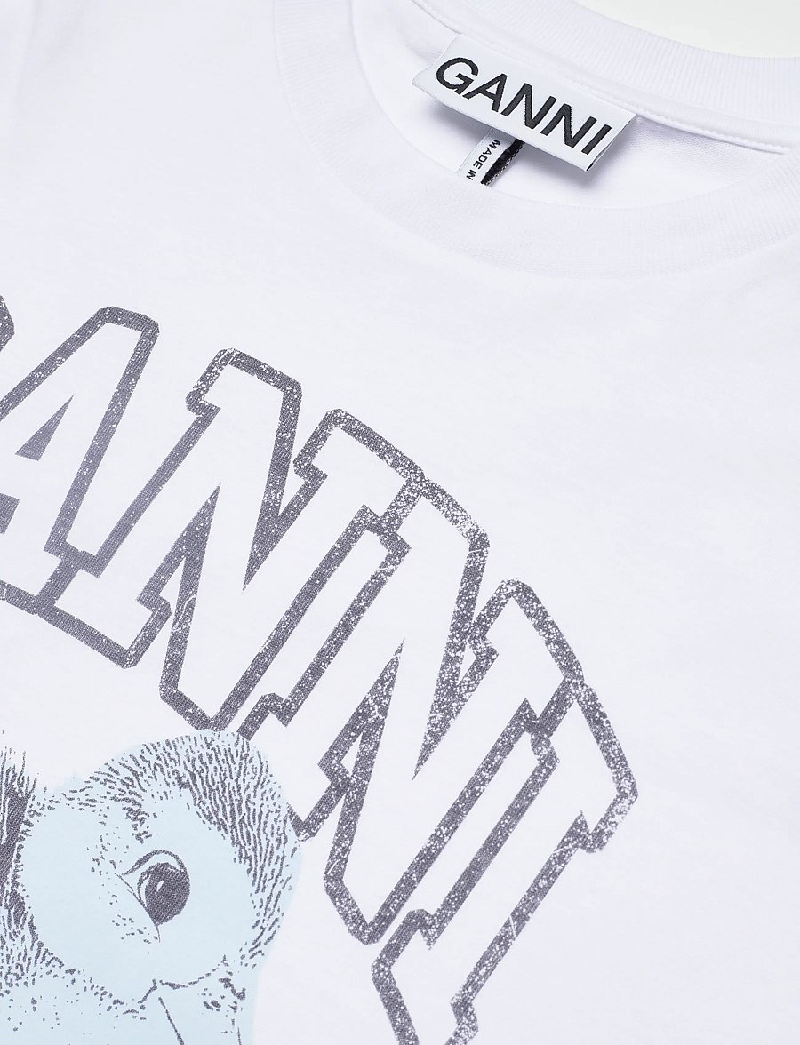 GANNI - Teddy Print Cotton T-Shirt - bright white - 5