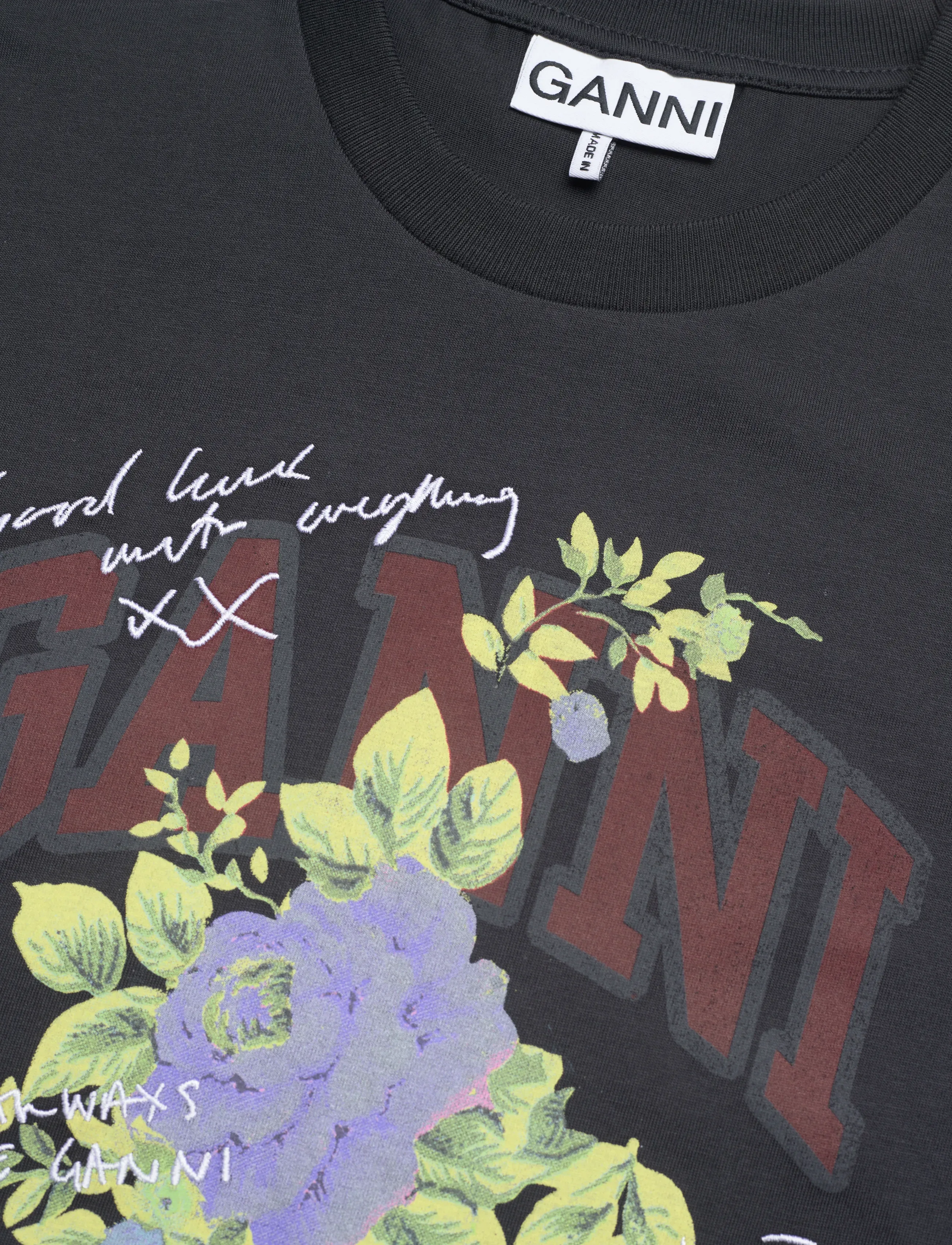 GANNI - Flower Print T-Shirt - t-shirts - phantom - 5