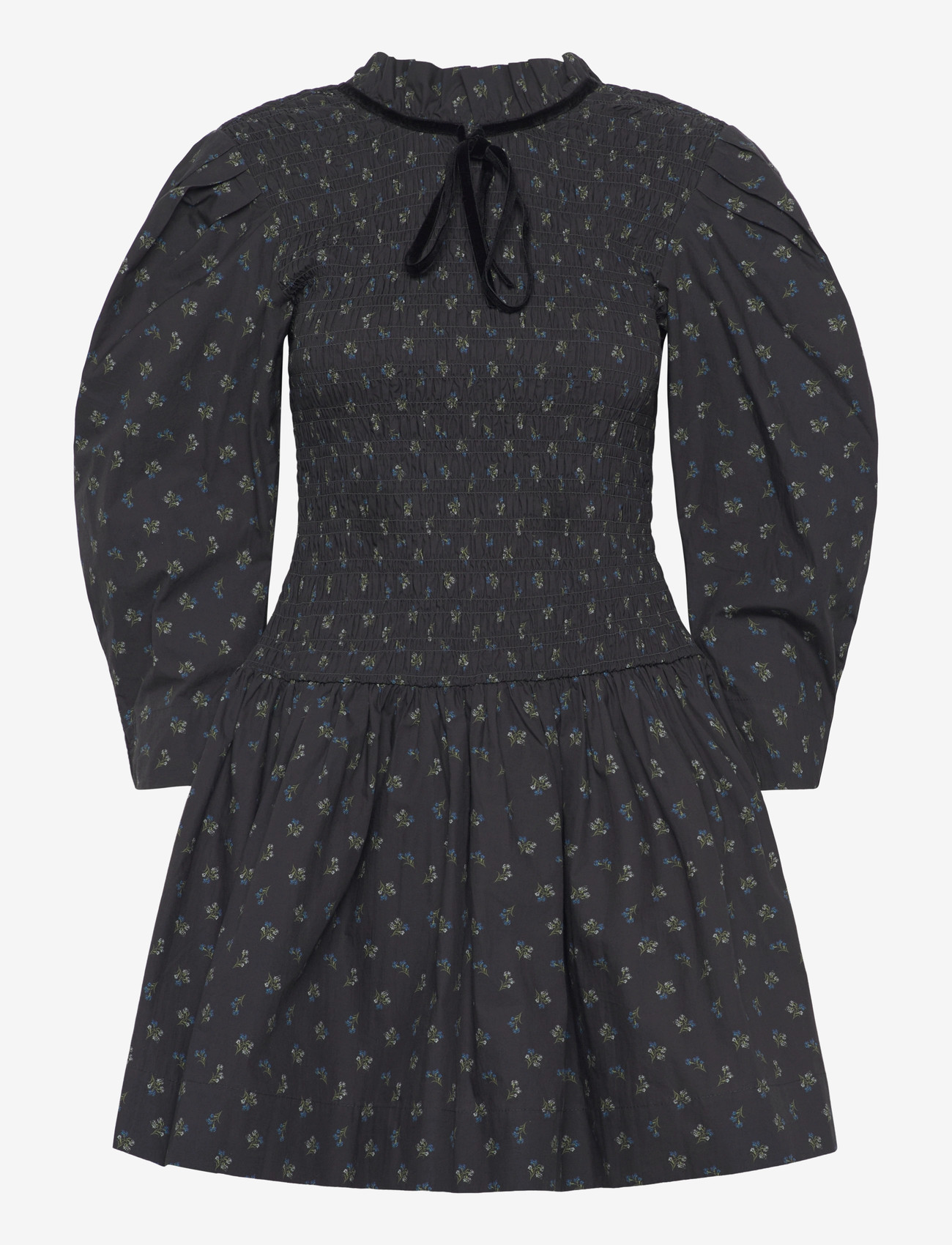 GANNI - Printed Cotton Mini Smock Dress - short dresses - phantom - 0