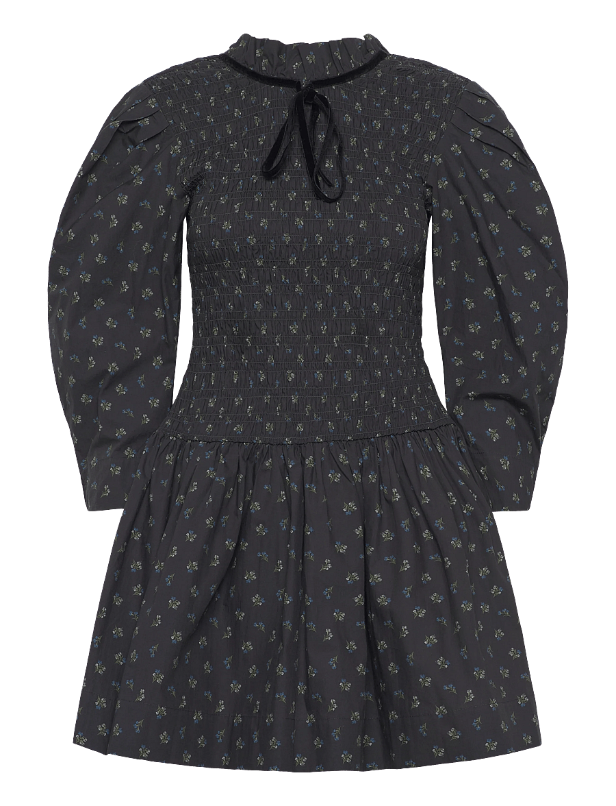 GANNI - Printed Cotton Mini Smock Dress - minikleidid - phantom - 1