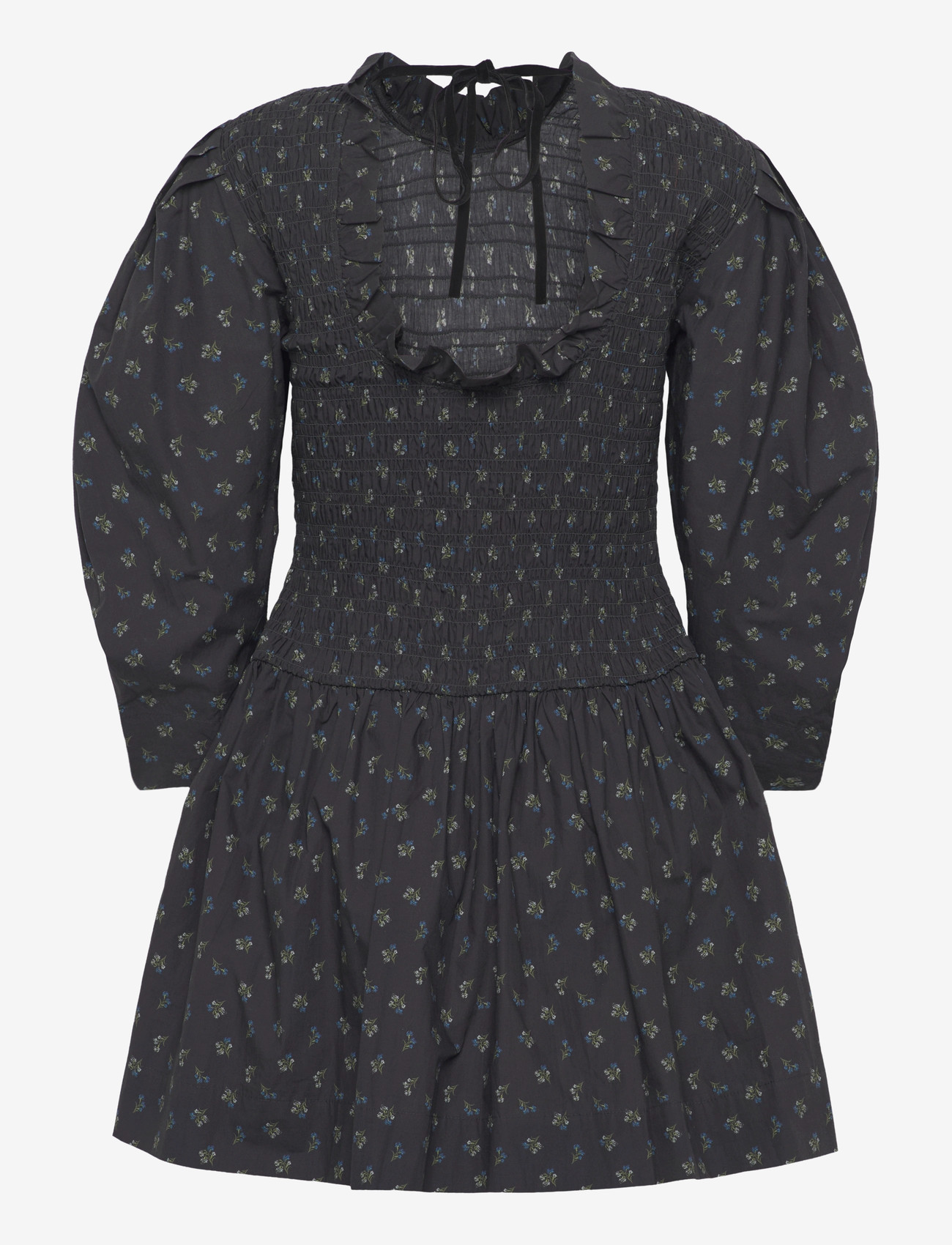 GANNI - Printed Cotton Mini Smock Dress - short dresses - phantom - 1