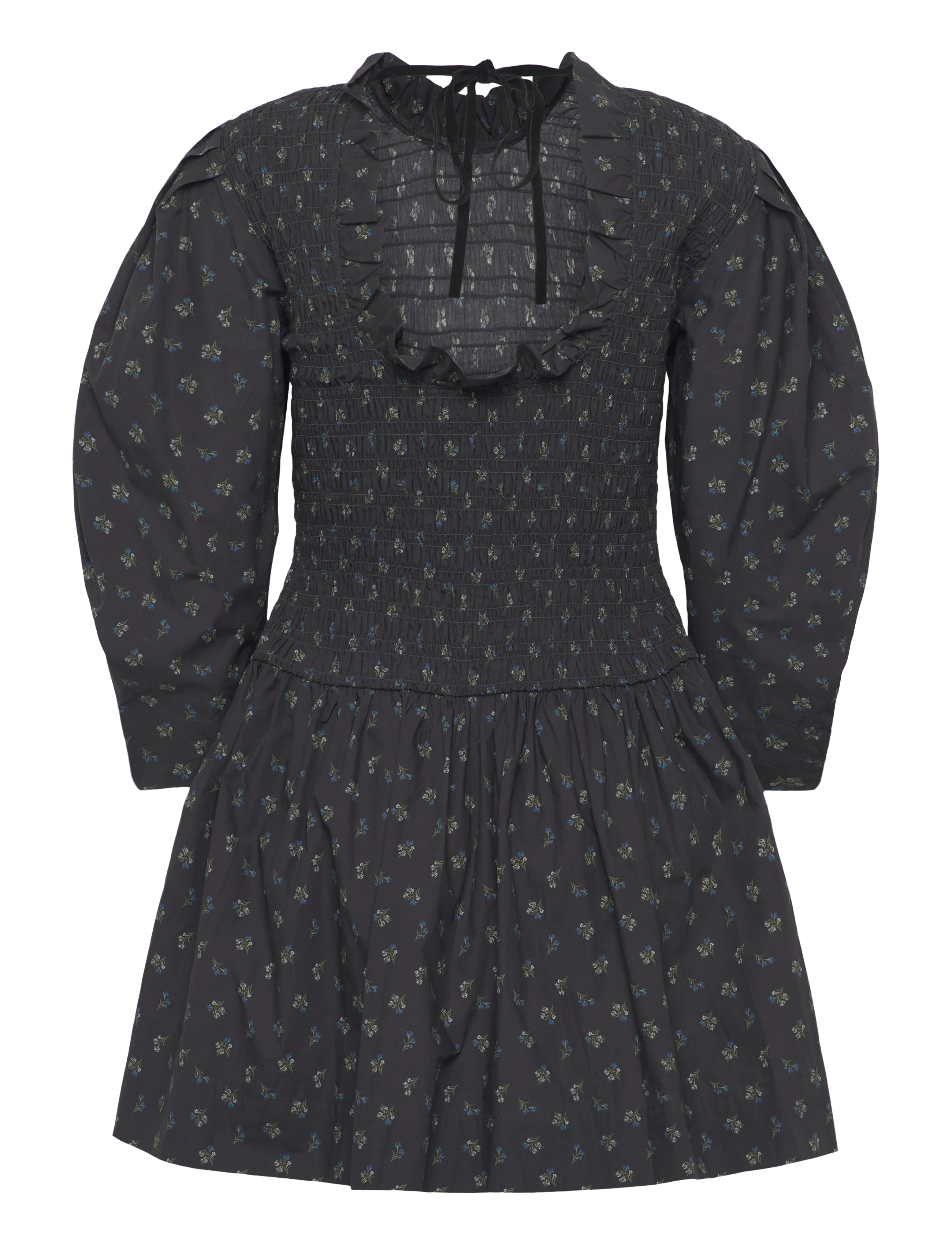 GANNI - Printed Cotton Mini Smock Dress - korta klänningar - phantom - 1