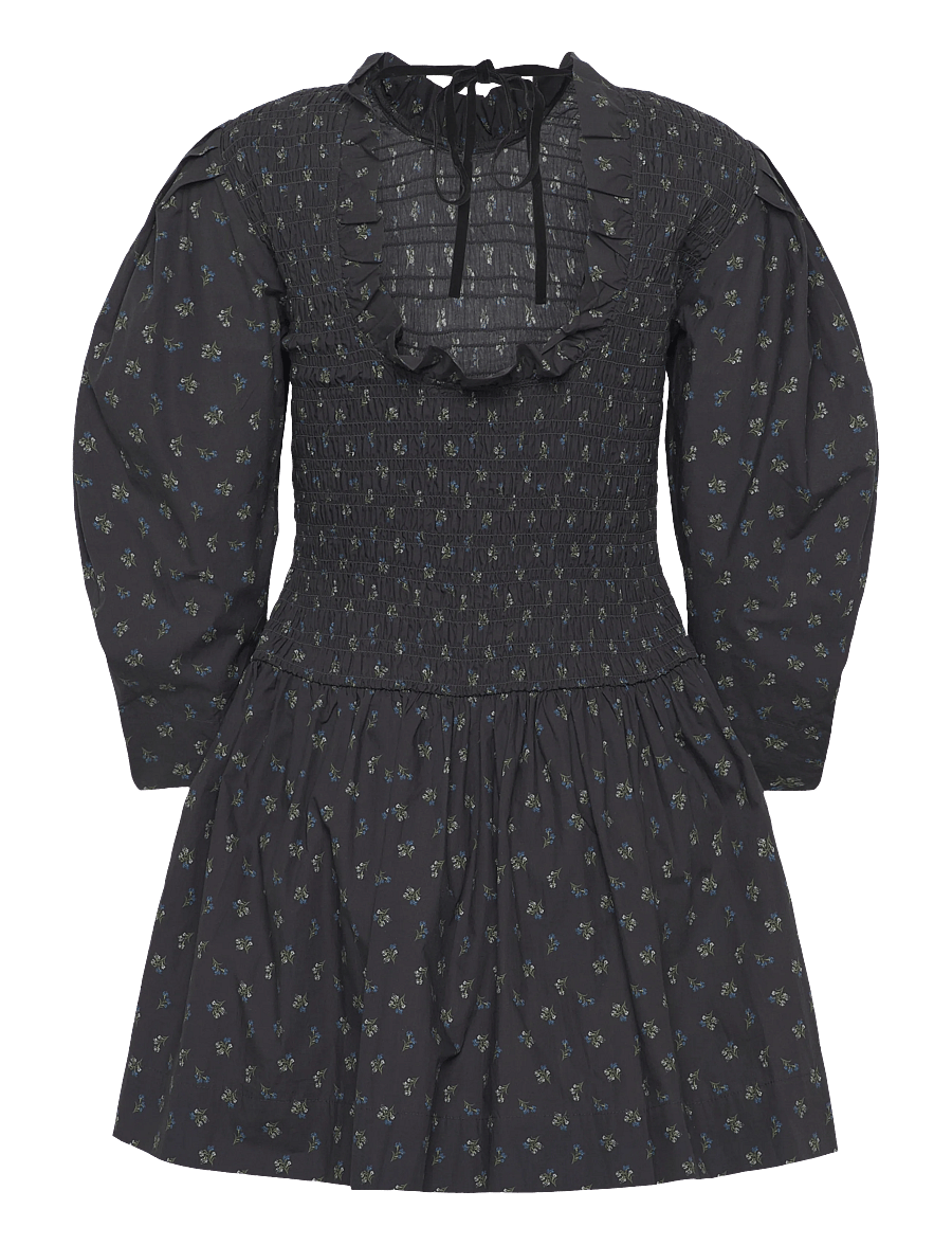 GANNI - Printed Cotton Mini Smock Dress - minikleidid - phantom - 2