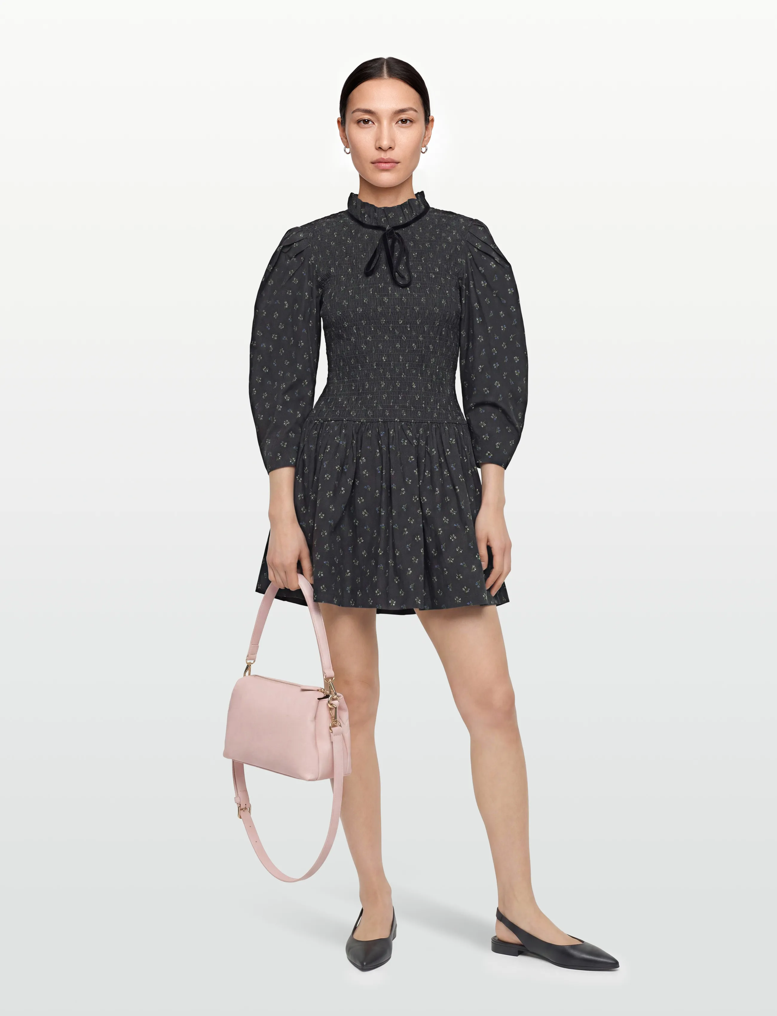 GANNI Printed Cotton Mini Smock Dress, 34, Dresses, Schwarz - Short Frauen