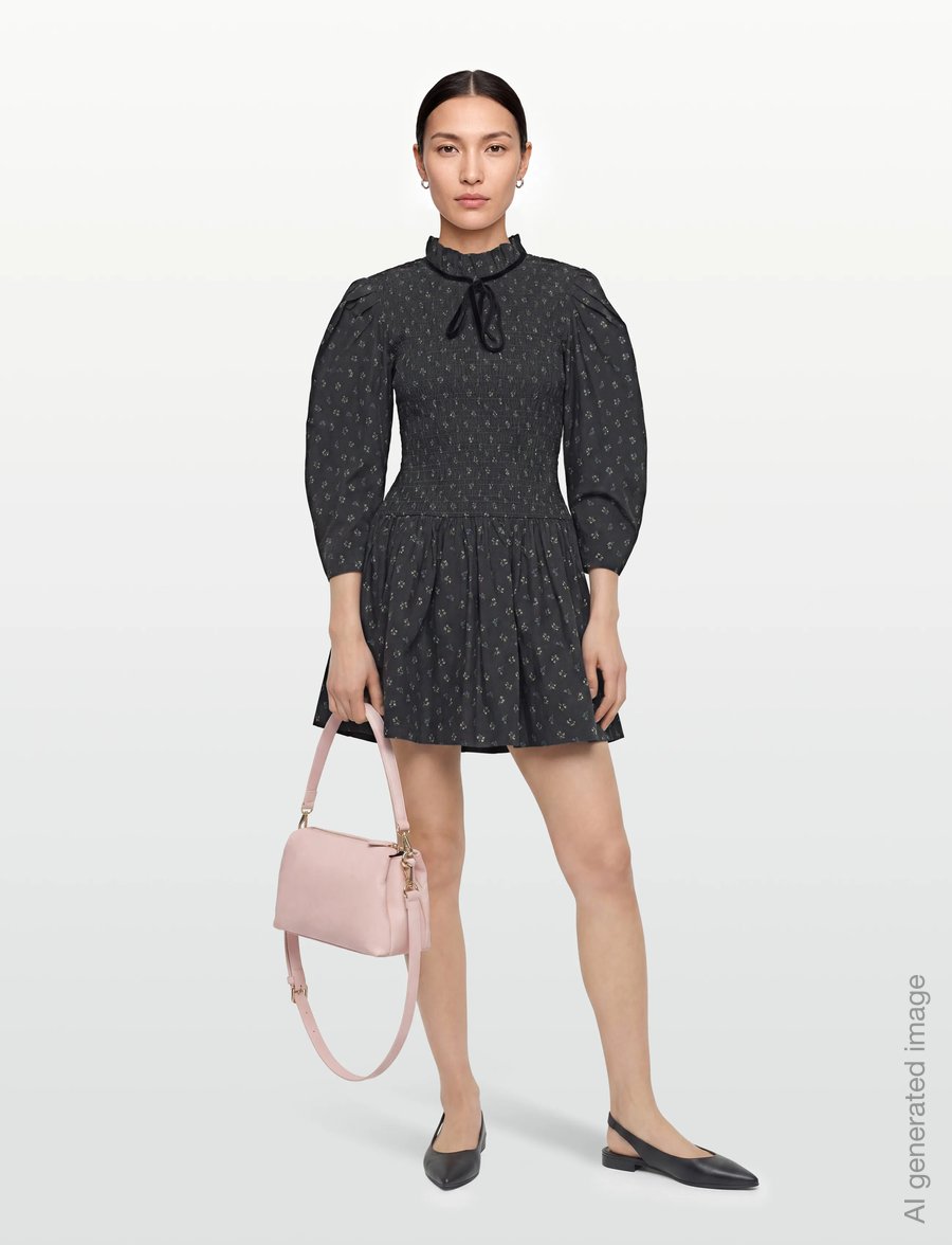 GANNI - Printed Cotton Mini Smock Dress - minikleidid - phantom - 0