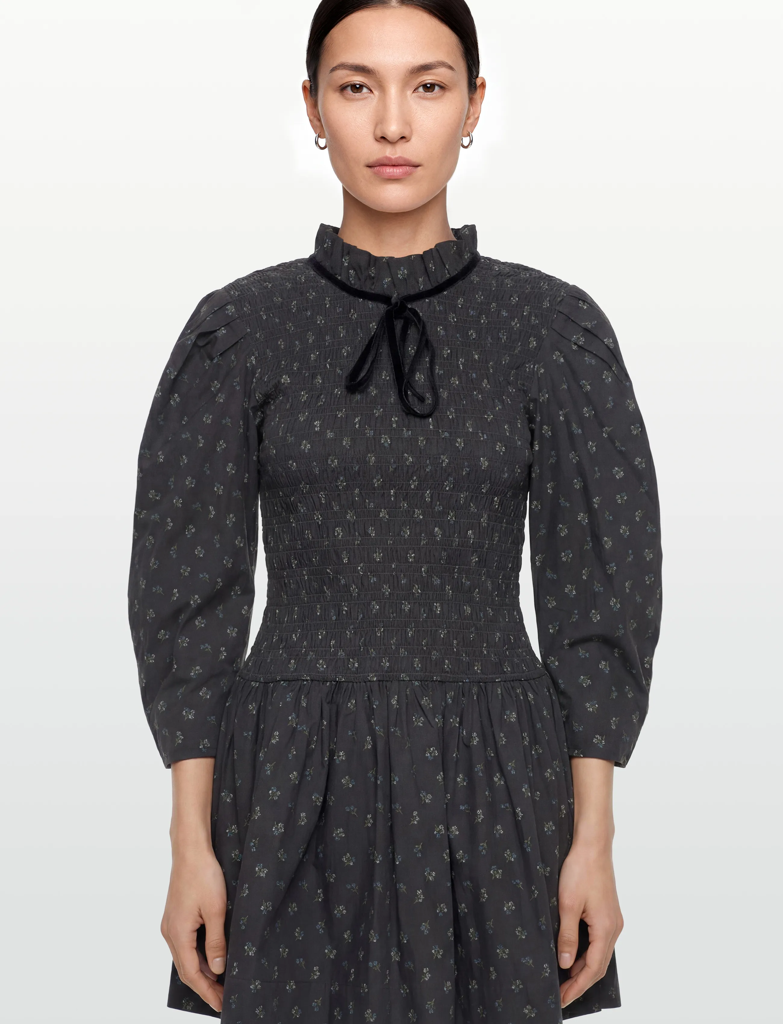 GANNI - Printed Cotton Mini Smock Dress - korta klänningar - phantom - 3