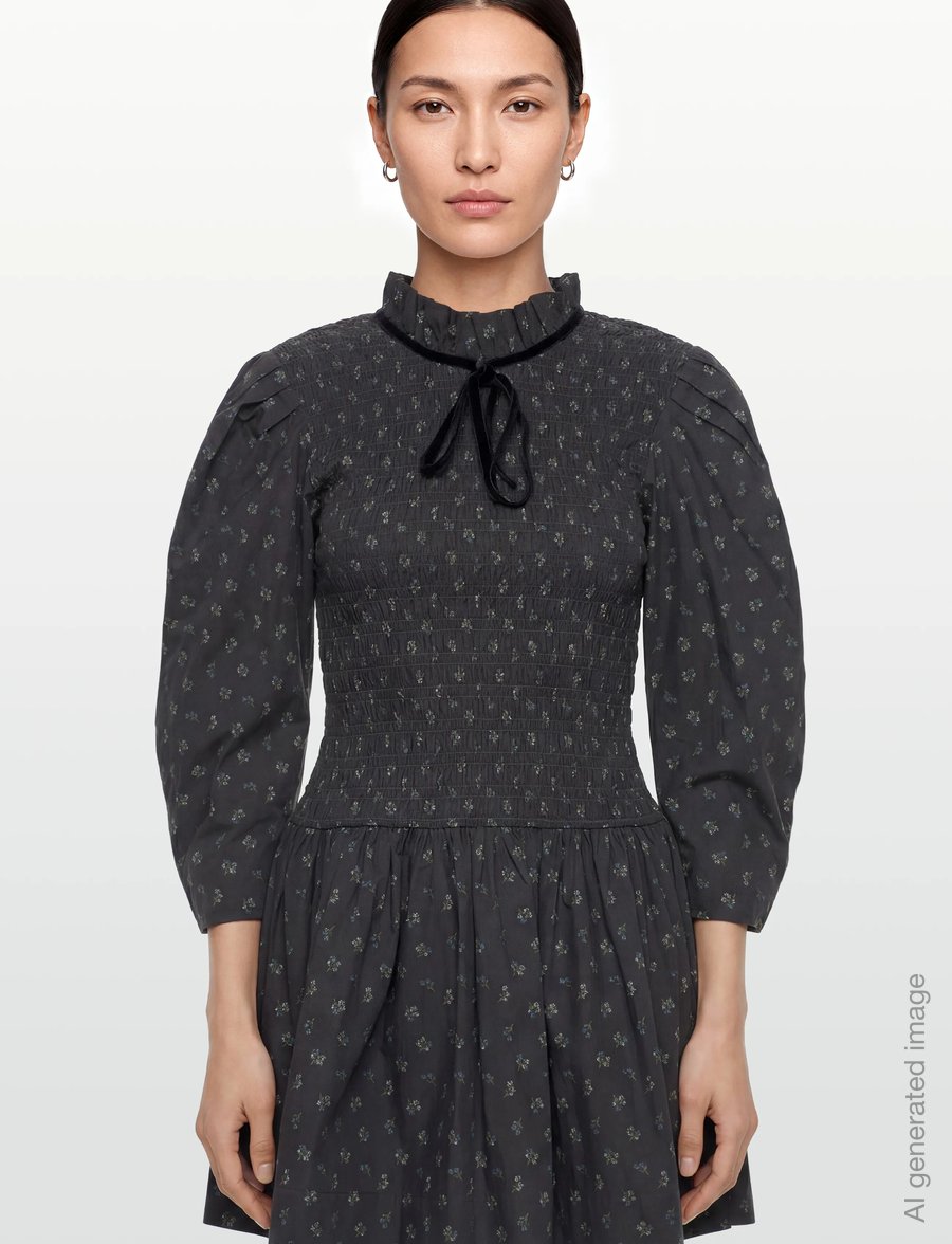 GANNI - Printed Cotton Mini Smock Dress - minikleidid - phantom - 3