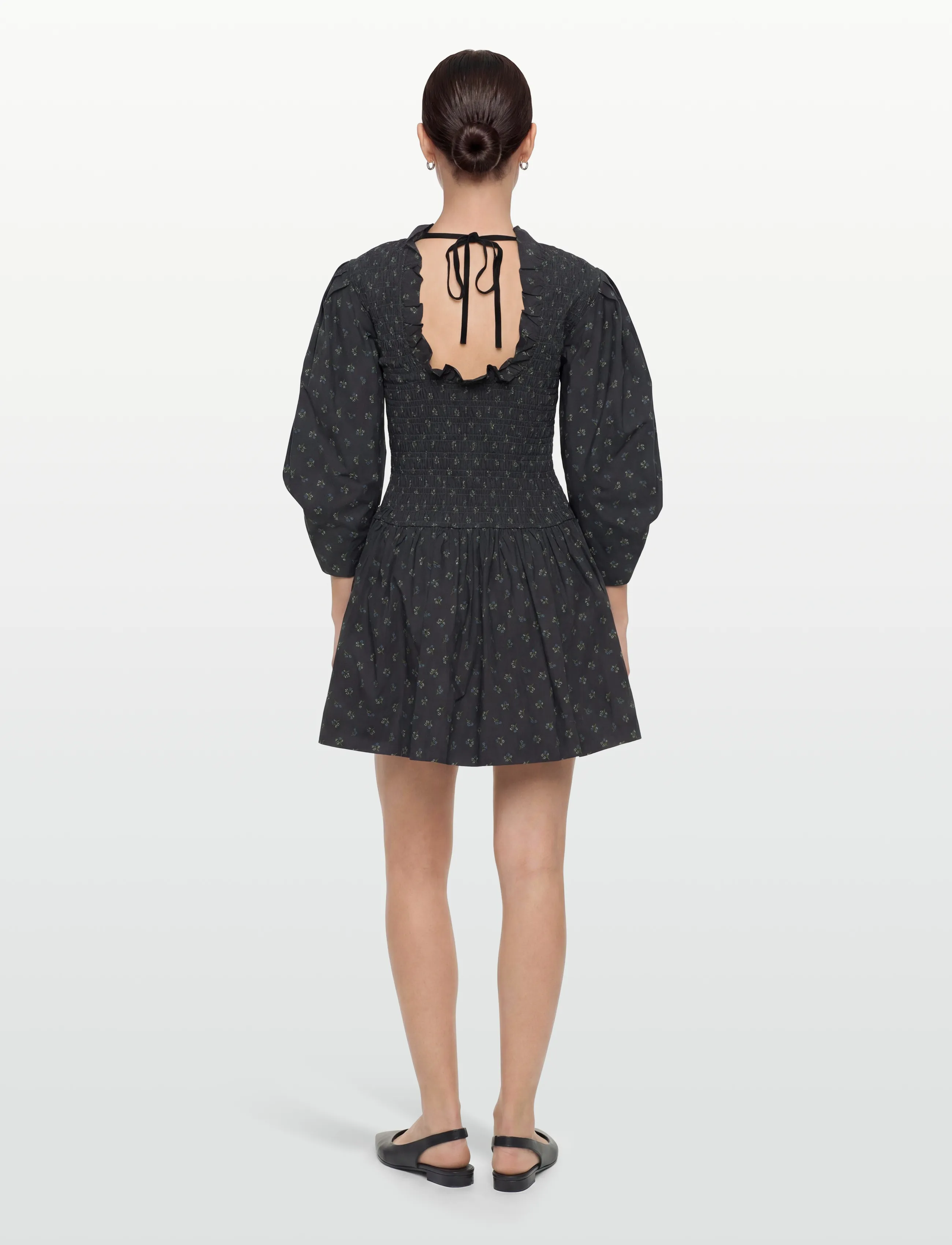 GANNI - Printed Cotton Mini Smock Dress - korta klänningar - phantom - 4