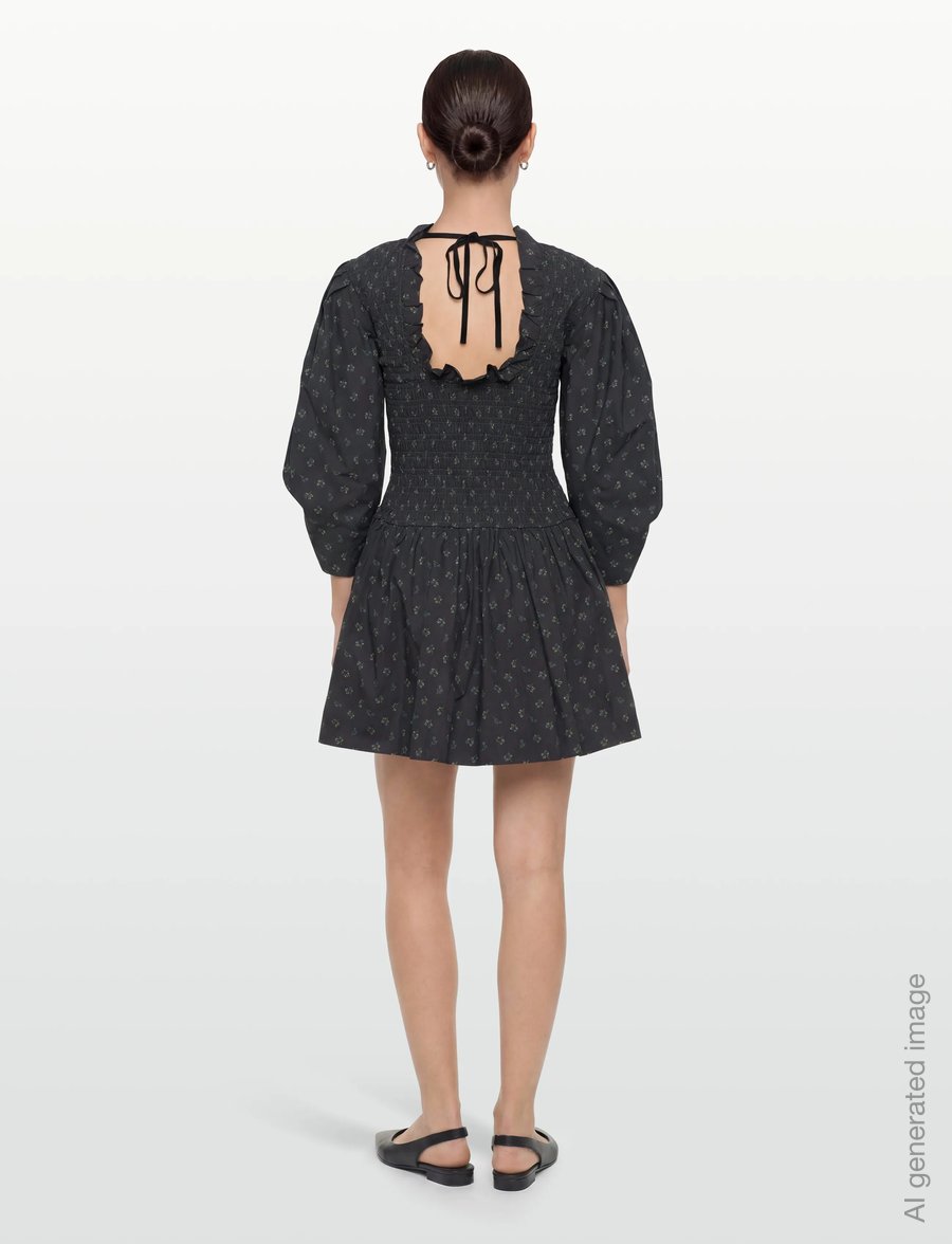GANNI - Printed Cotton Mini Smock Dress - minikleidid - phantom - 4
