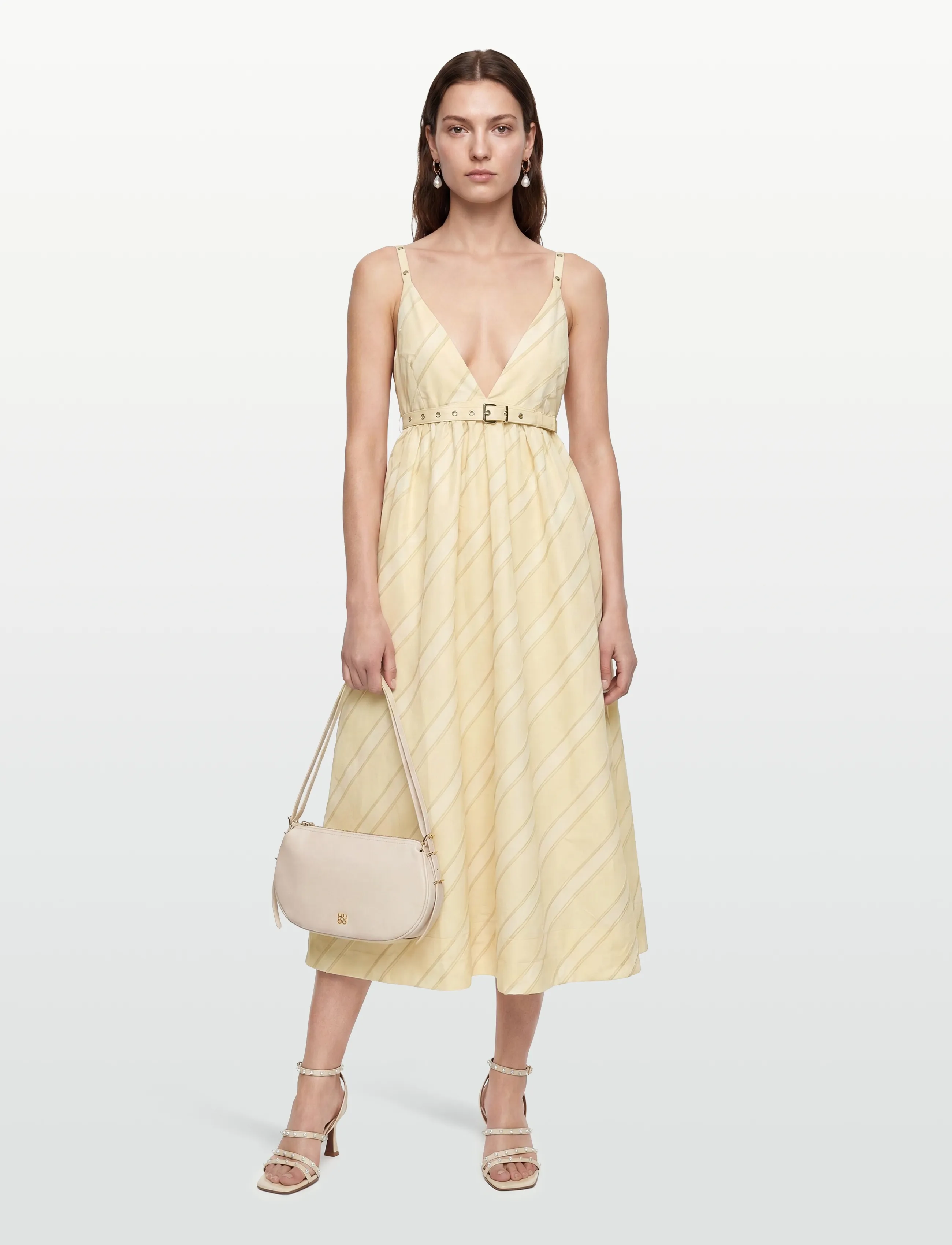 GANNI STRIPE STRAP MAXI DRESS - Kleider - EGRET / yellow