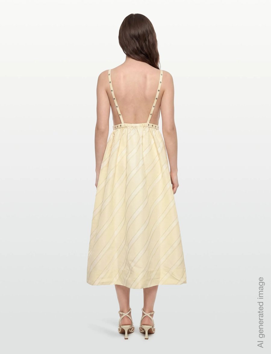 GANNI - STRIPE STRAP MAXI DRESS - cocktailkjoler - egret - 4