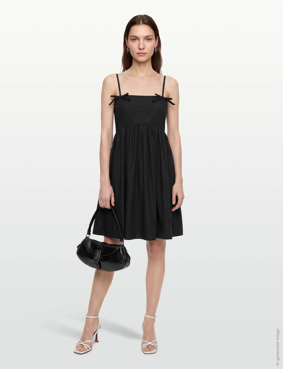 GANNI - Cotton Poplin Strap Dress - sommarklänningar - black - 0