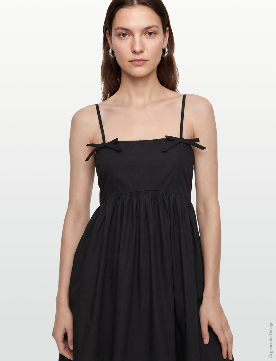 GANNI - Cotton Poplin Strap Dress - sommarklänningar - black - 5