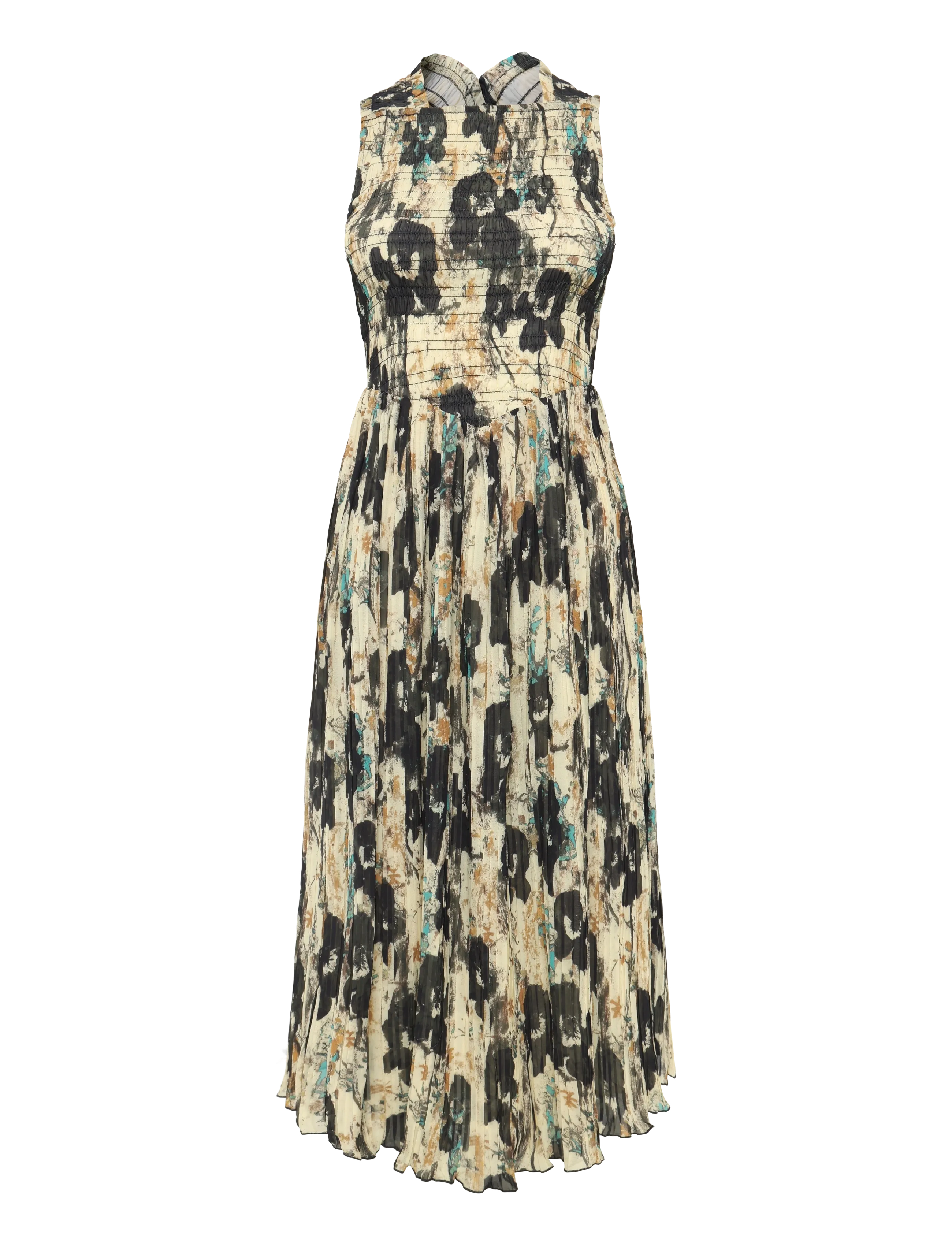GANNI Printed Pleats Smock Midi Straps Kleid Cream - 34 - Damen