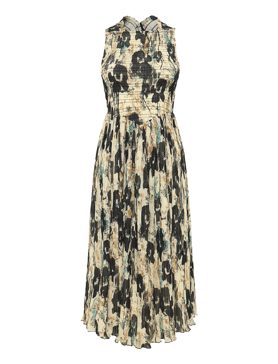GANNI - Printed Pleats Smock Midi Straps Dress - sommerkleider - afterglow - 0