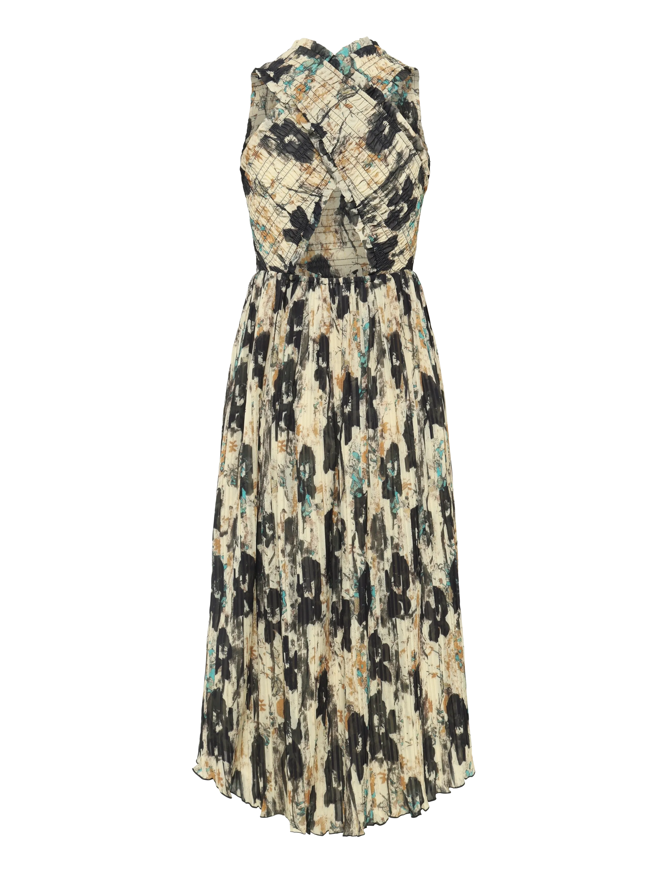 GANNI - Printed Pleats Smock Midi Straps Dress - afterglow - 1