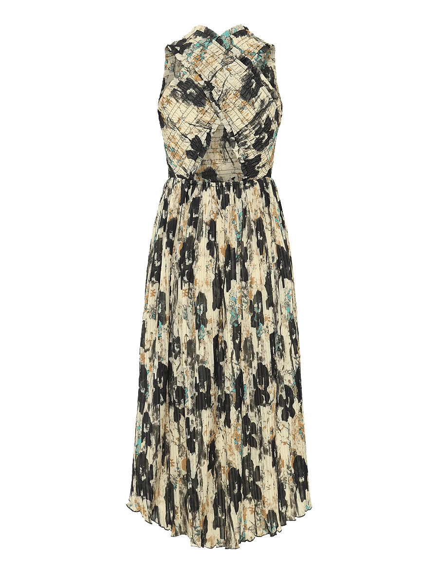 GANNI - Printed Pleats Smock Midi Straps Dress - sommerkleider - afterglow - 1