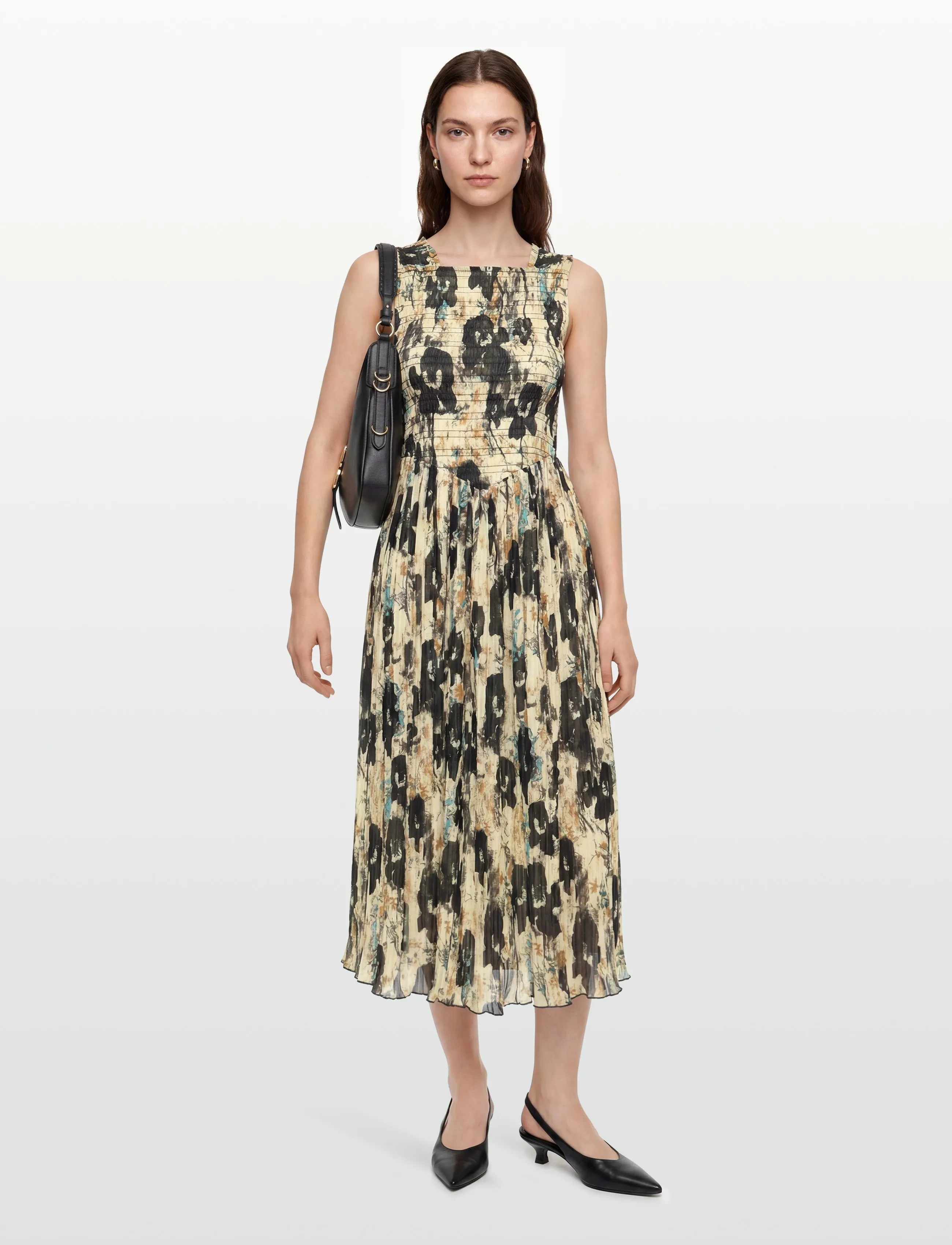 GANNI Printed Pleats Smock Midi Straps Dress, 34, Dresses, Creme - Knee-length & Midi, Frauen