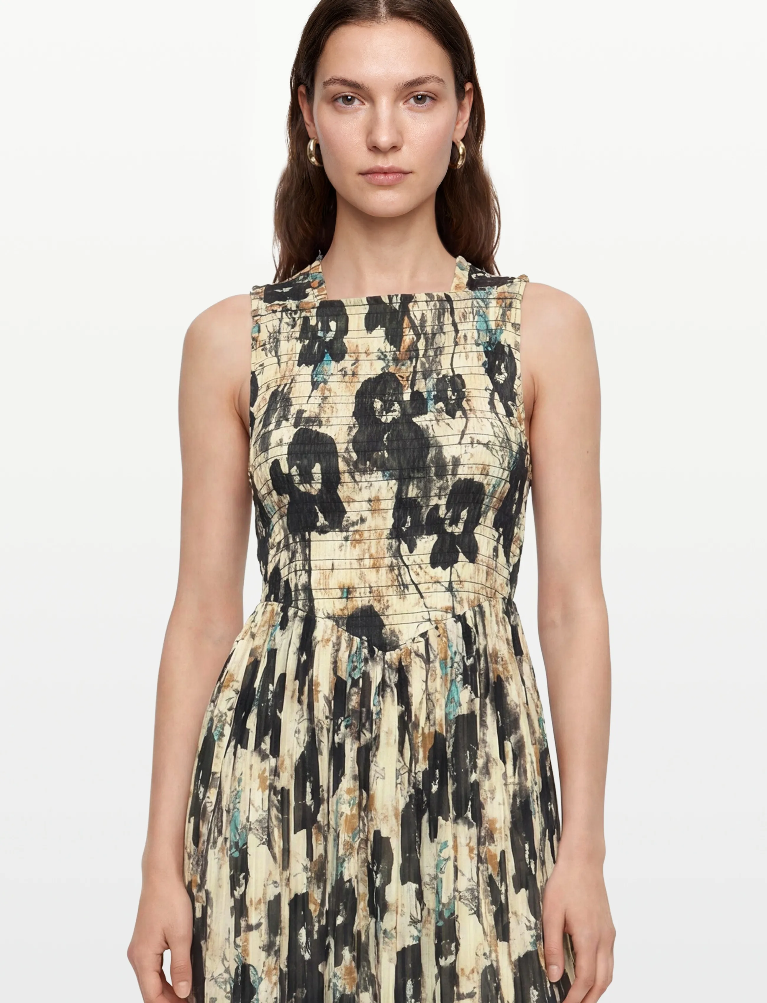 GANNI - Printed Pleats Smock Midi Straps Dress - summer dresses - afterglow - 3