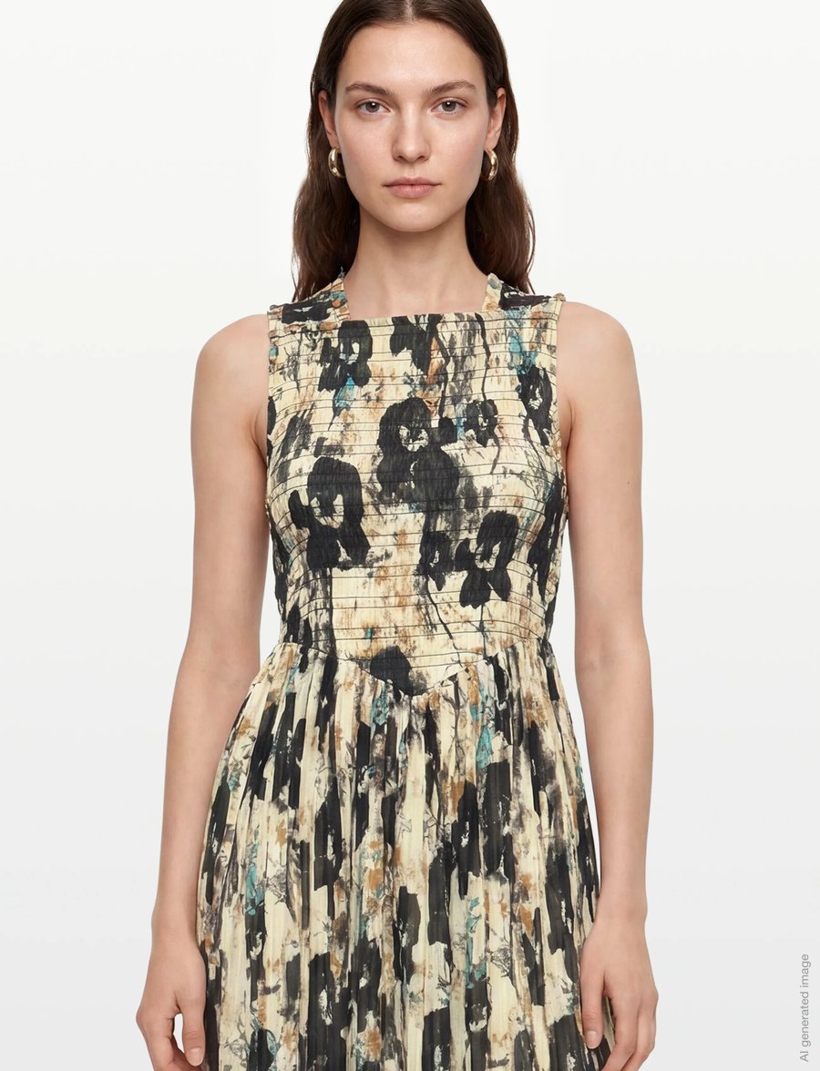 GANNI - Printed Pleats Smock Midi Straps Dress - summer dresses - afterglow - 3