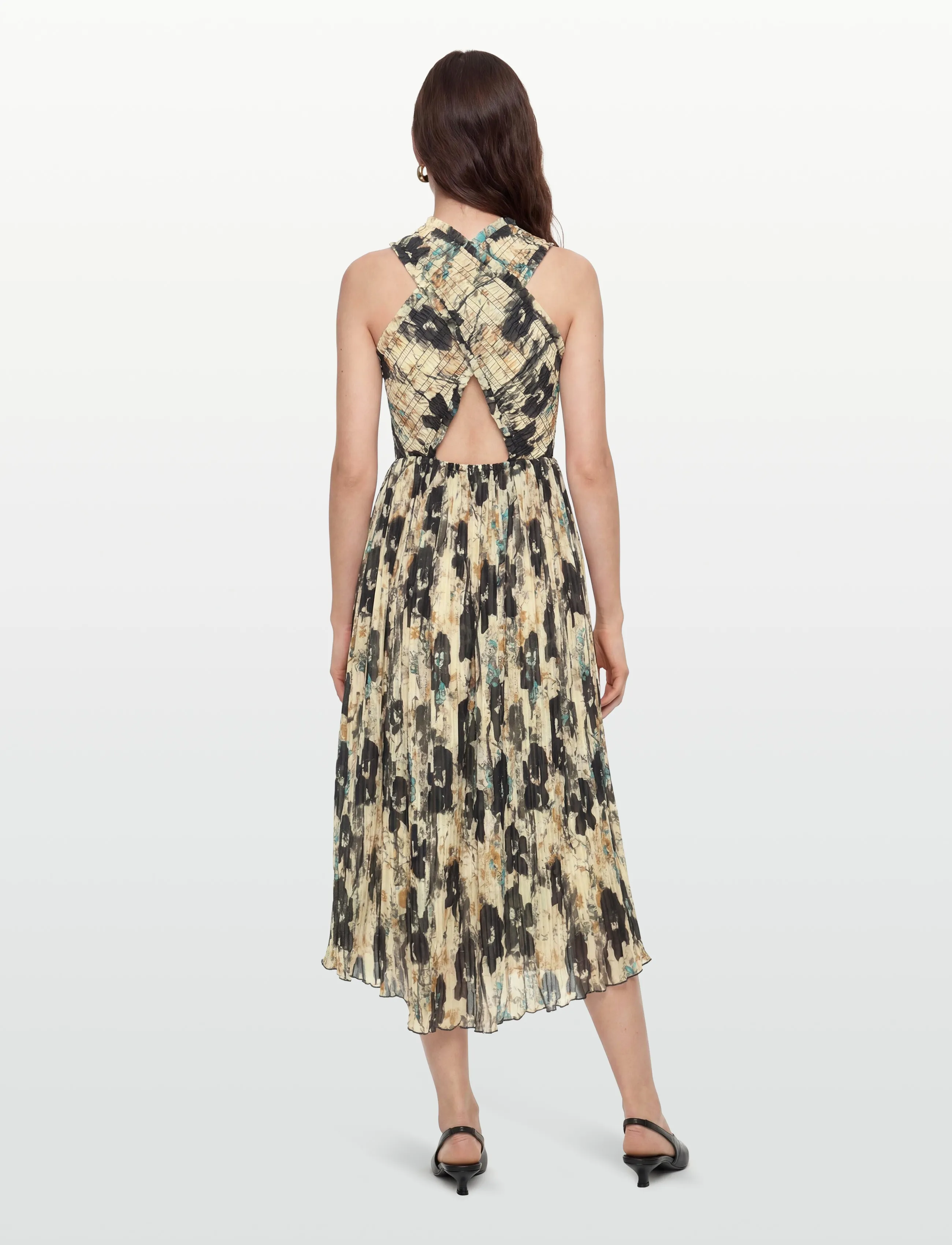 GANNI - Printed Pleats Smock Midi Straps Dress - summer dresses - afterglow - 4