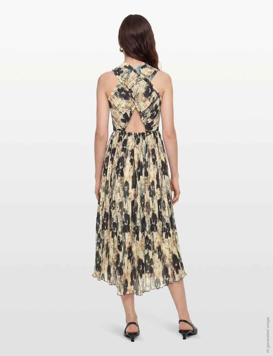 GANNI - Printed Pleats Smock Midi Straps Dress - summer dresses - afterglow - 4