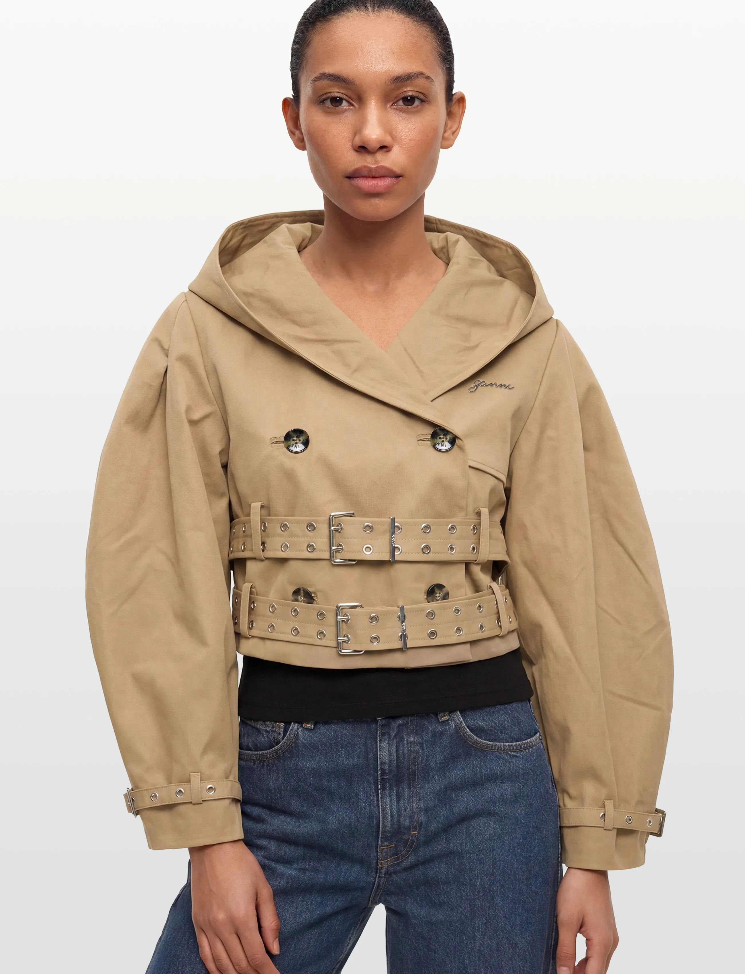 GANNI - Bonded Cotton Short Jacket - forårsjakker - tiger's eye - 3