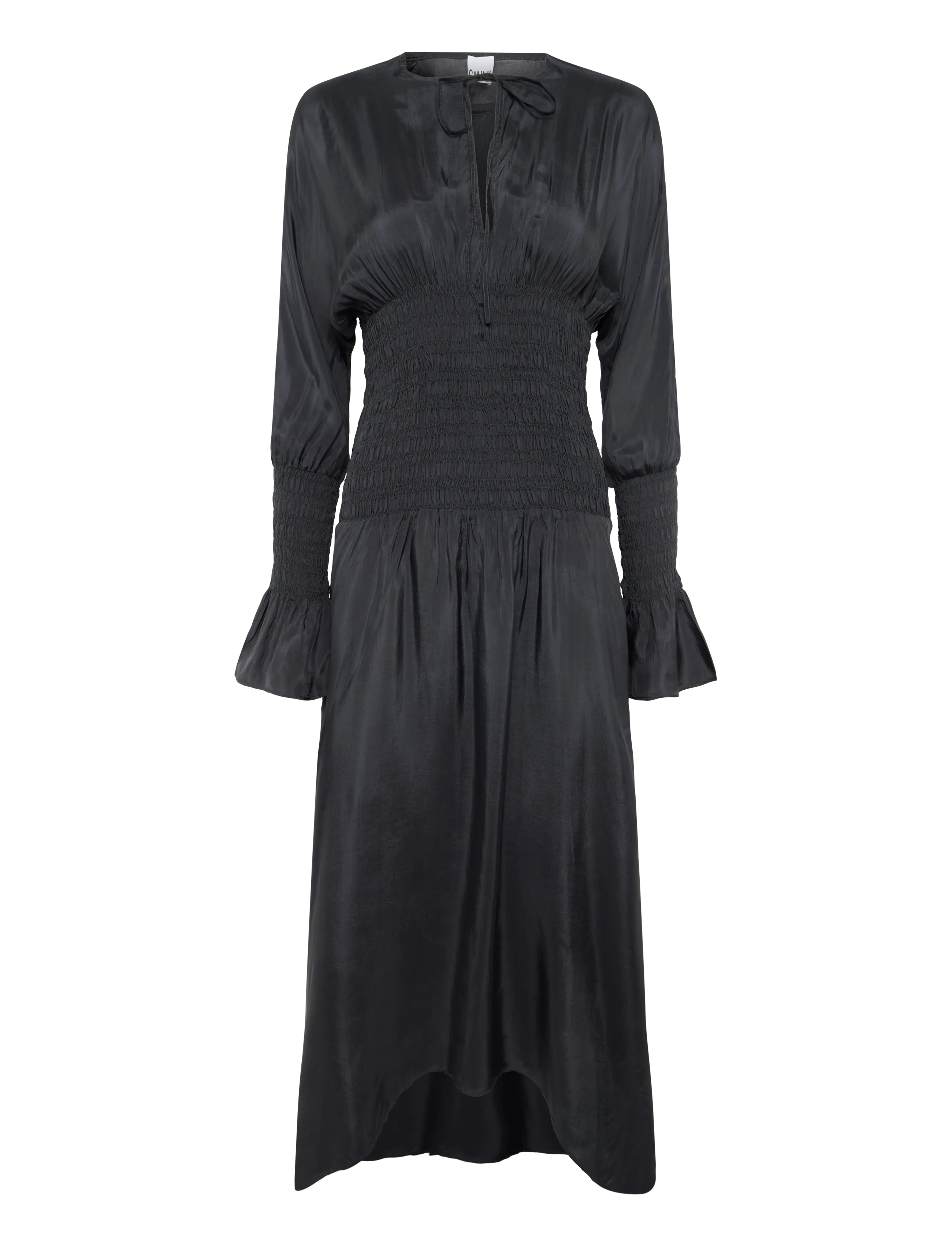 GANNI Viscose Habotai Smock Midi Kleid Schwarz - 42 - Damen