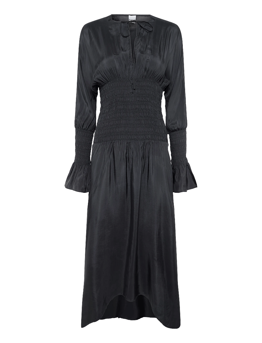 GANNI - Viscose Habotai Smock Midi Dress - maksikleidid - phantom - 0