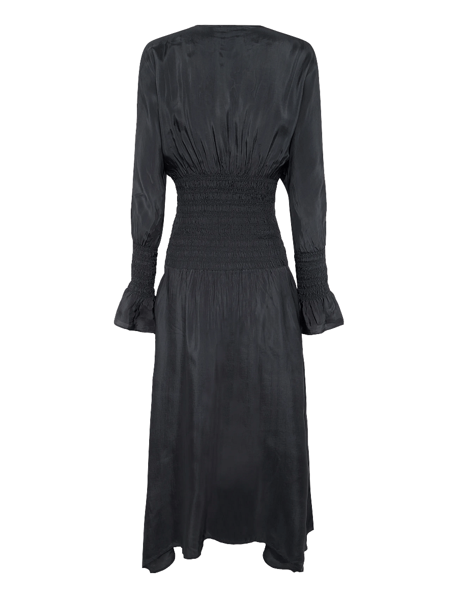 GANNI - Viscose Habotai Smock Midi Dress - maksikleidid - phantom - 1