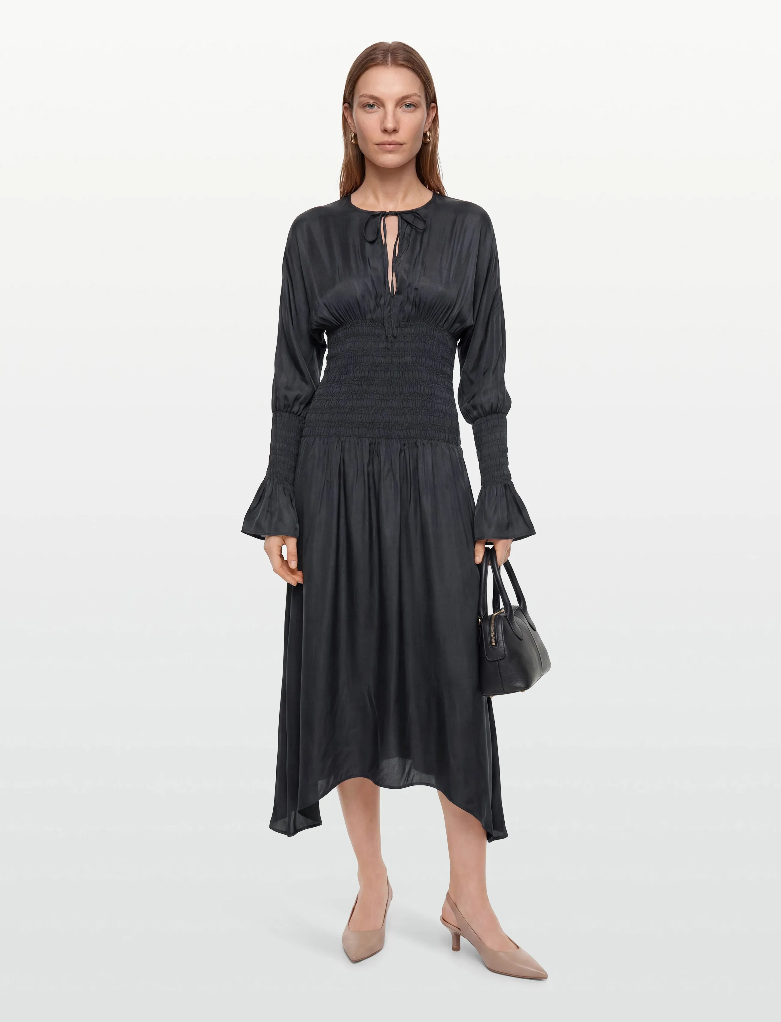 GANNI Viscose Habotai Smock Midi Dress, 40, Black, Kjoler > Maxikjole, Dame