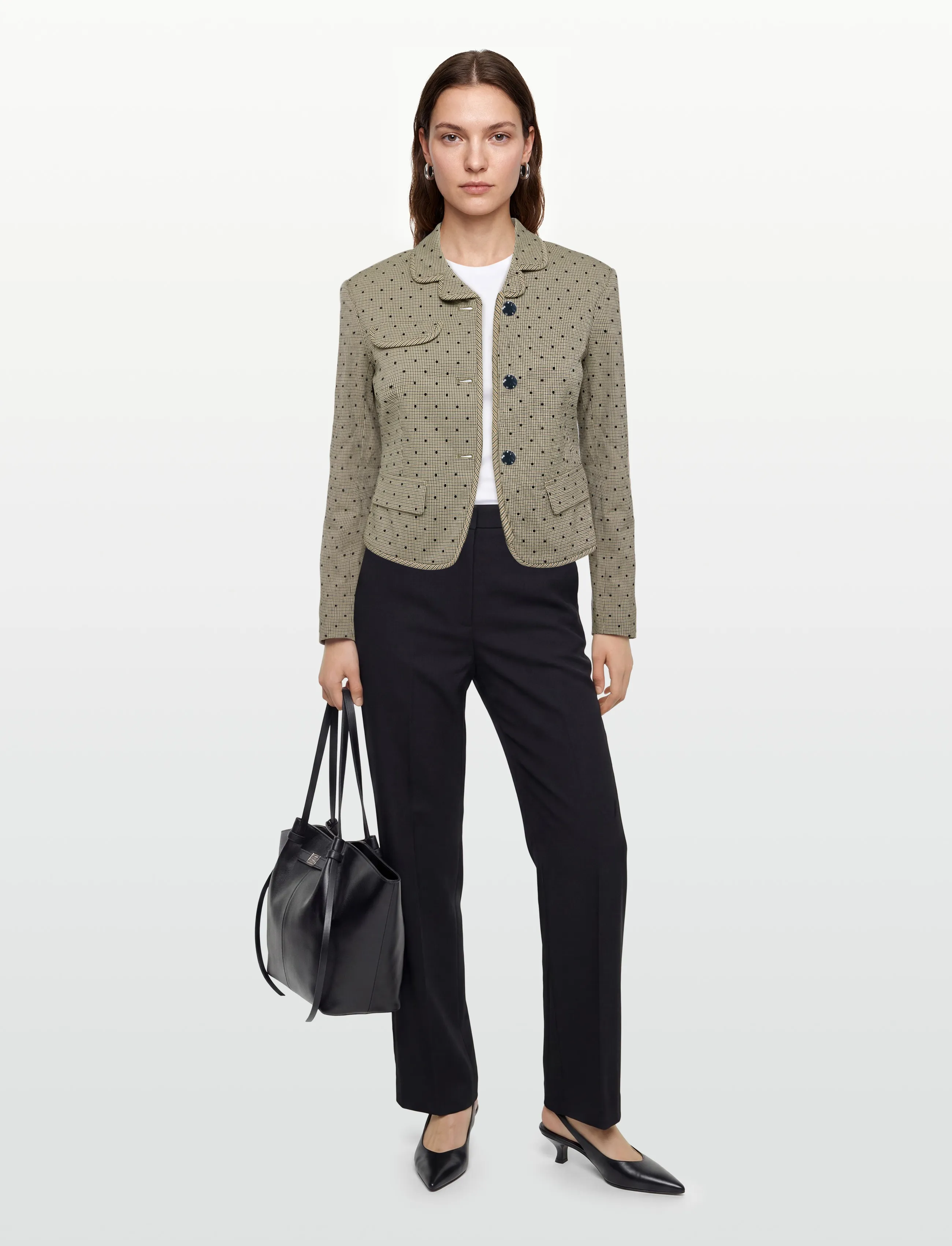 GANNI Flock Check Suiting Blazer, 36, Beige, Blazere > Cropped Blazere, Dame