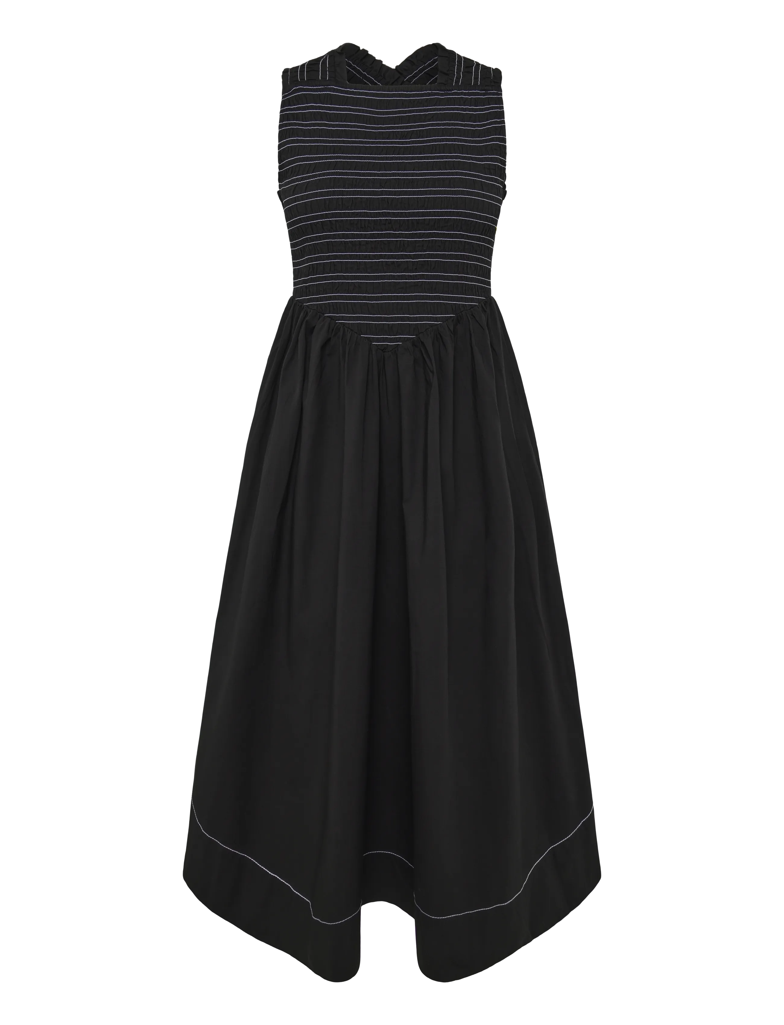 GANNI Washed Stretch Baumwolle Smock Midi Straps Kleid Schwarz - 38 - Damen