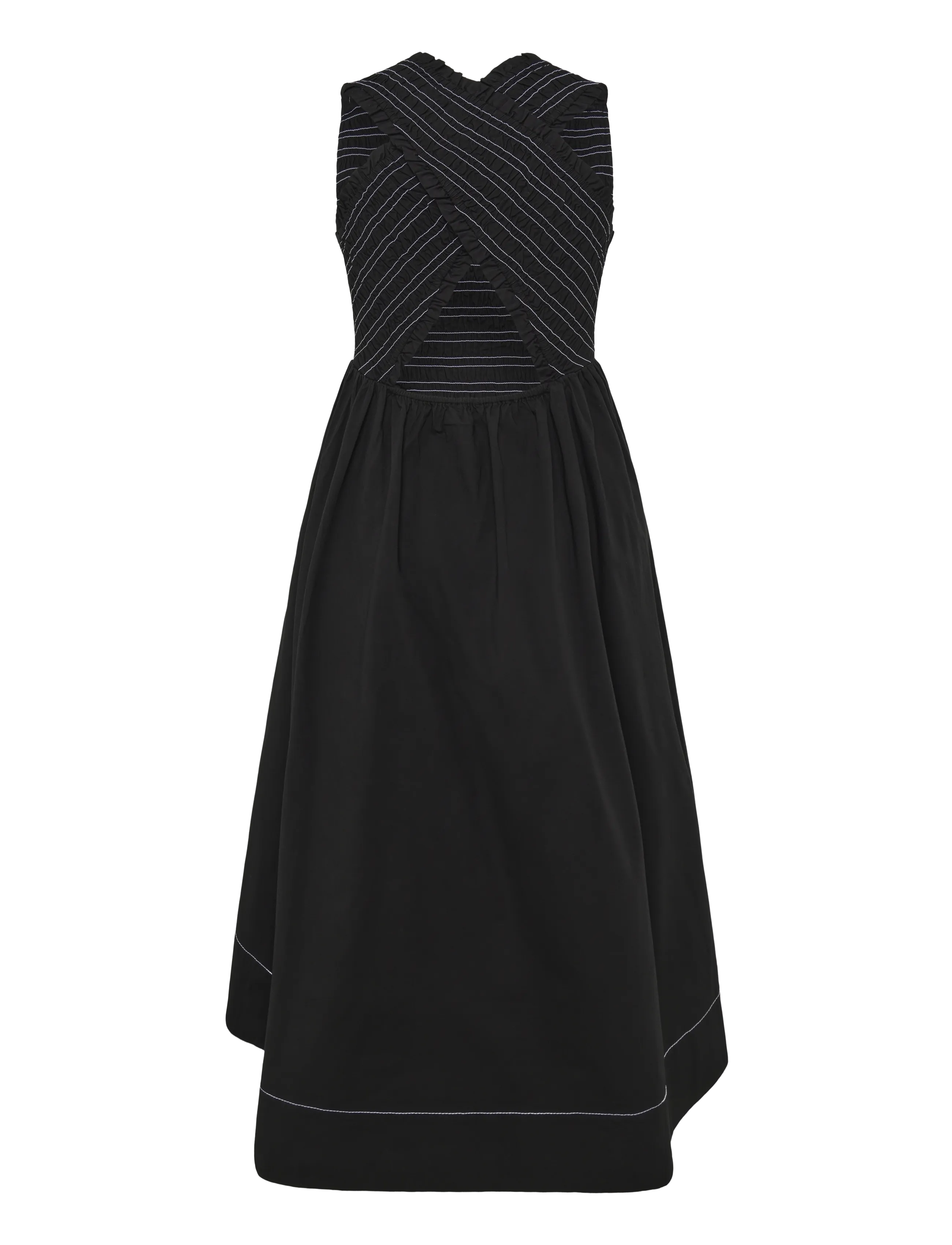 GANNI - Washed Stretch Cotton Smock Midi Straps Dress - black - 1