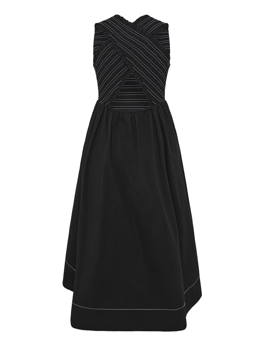 GANNI - Washed Stretch Cotton Smock Midi Straps Dress - sommerkleider - black - 1