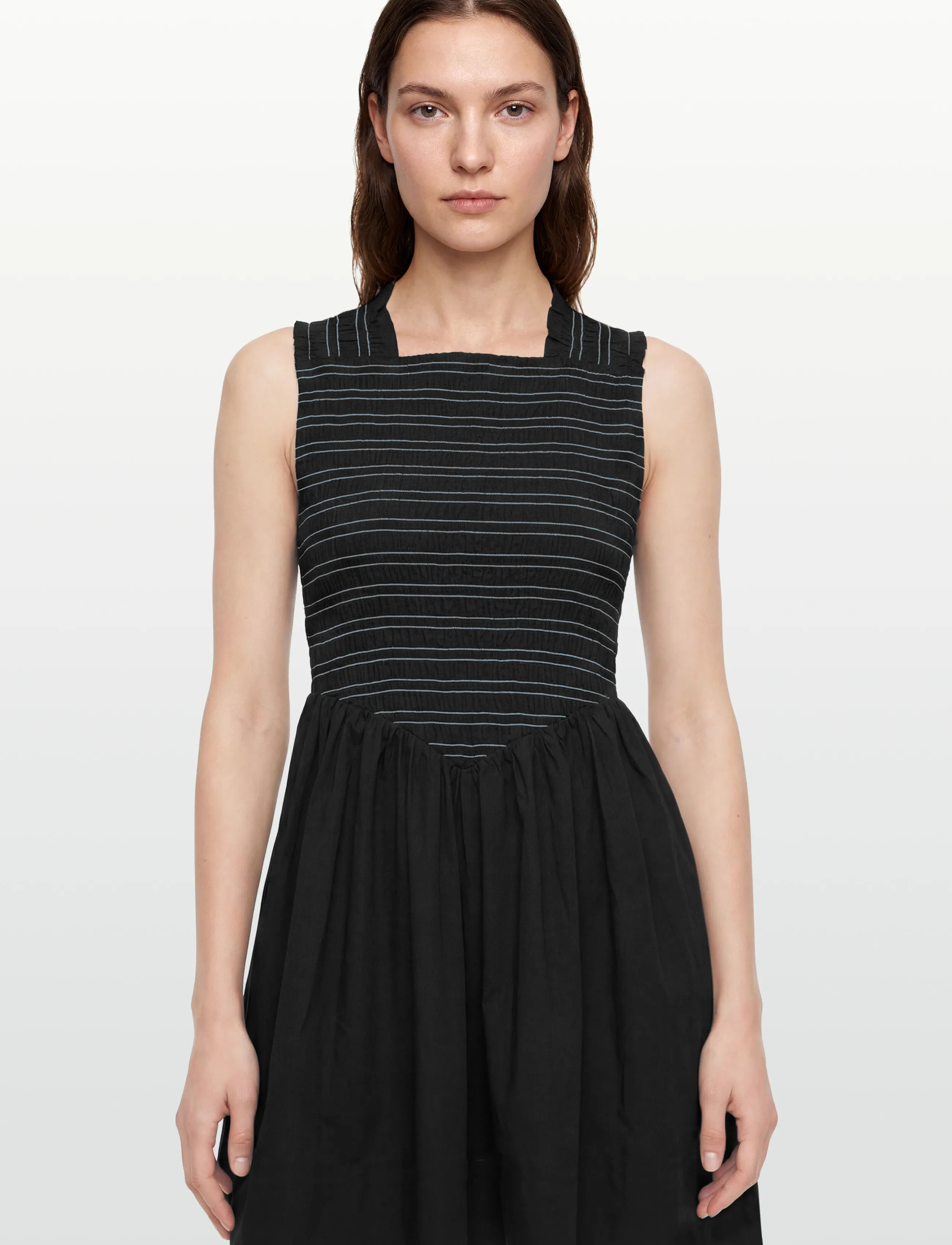 GANNI - Washed Stretch Cotton Smock Midi Straps Dress - sommerkjoler - black - 3