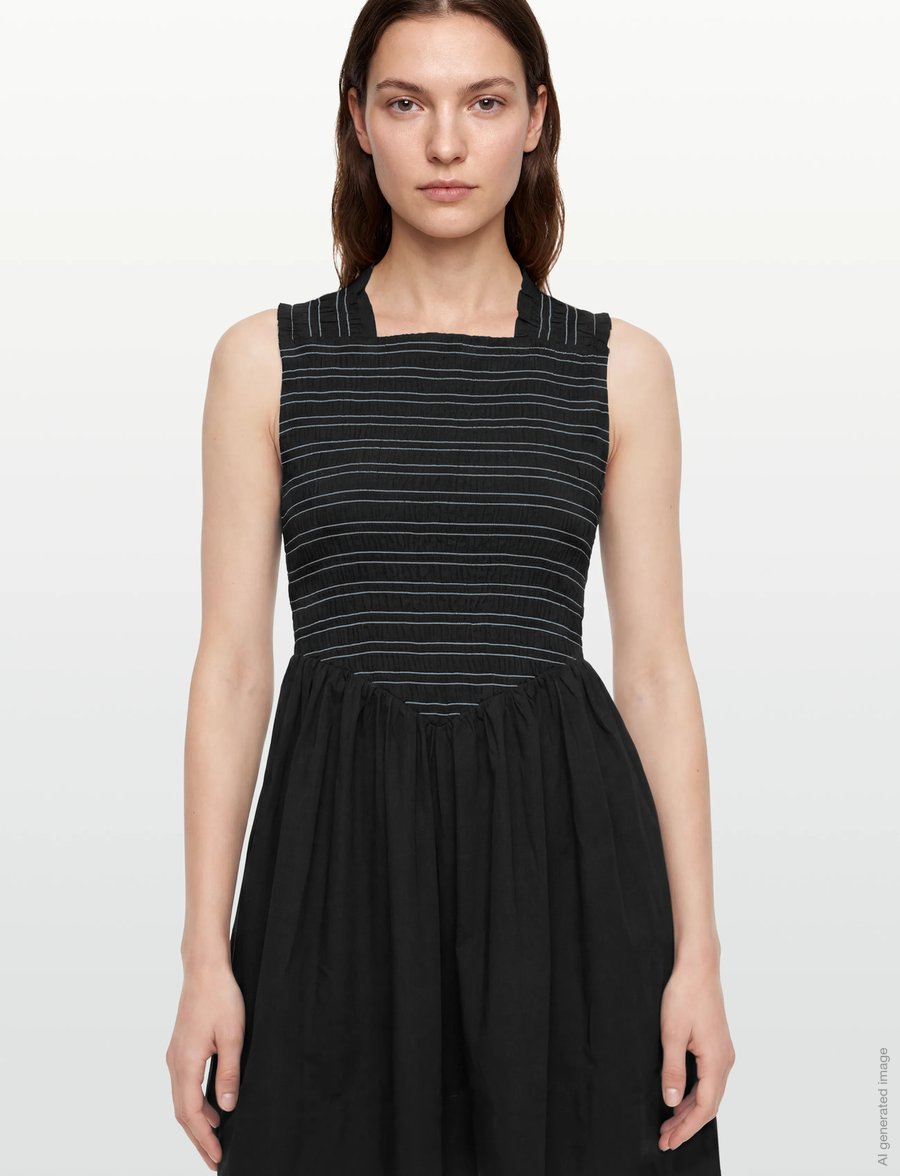 GANNI - Washed Stretch Cotton Smock Midi Straps Dress - sommerkjoler - black - 3