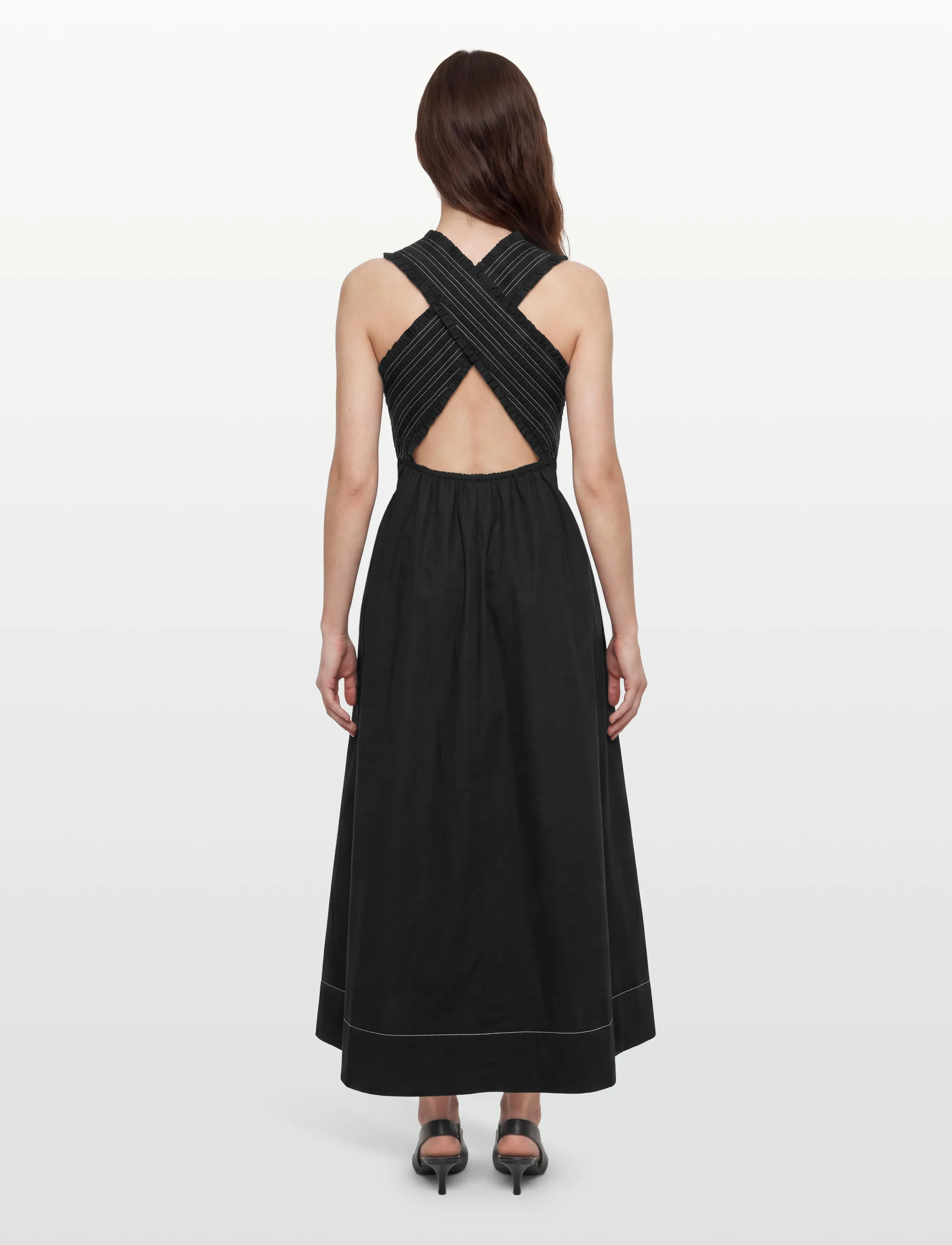 GANNI - Washed Stretch Cotton Smock Midi Straps Dress - sommerkjoler - black - 4