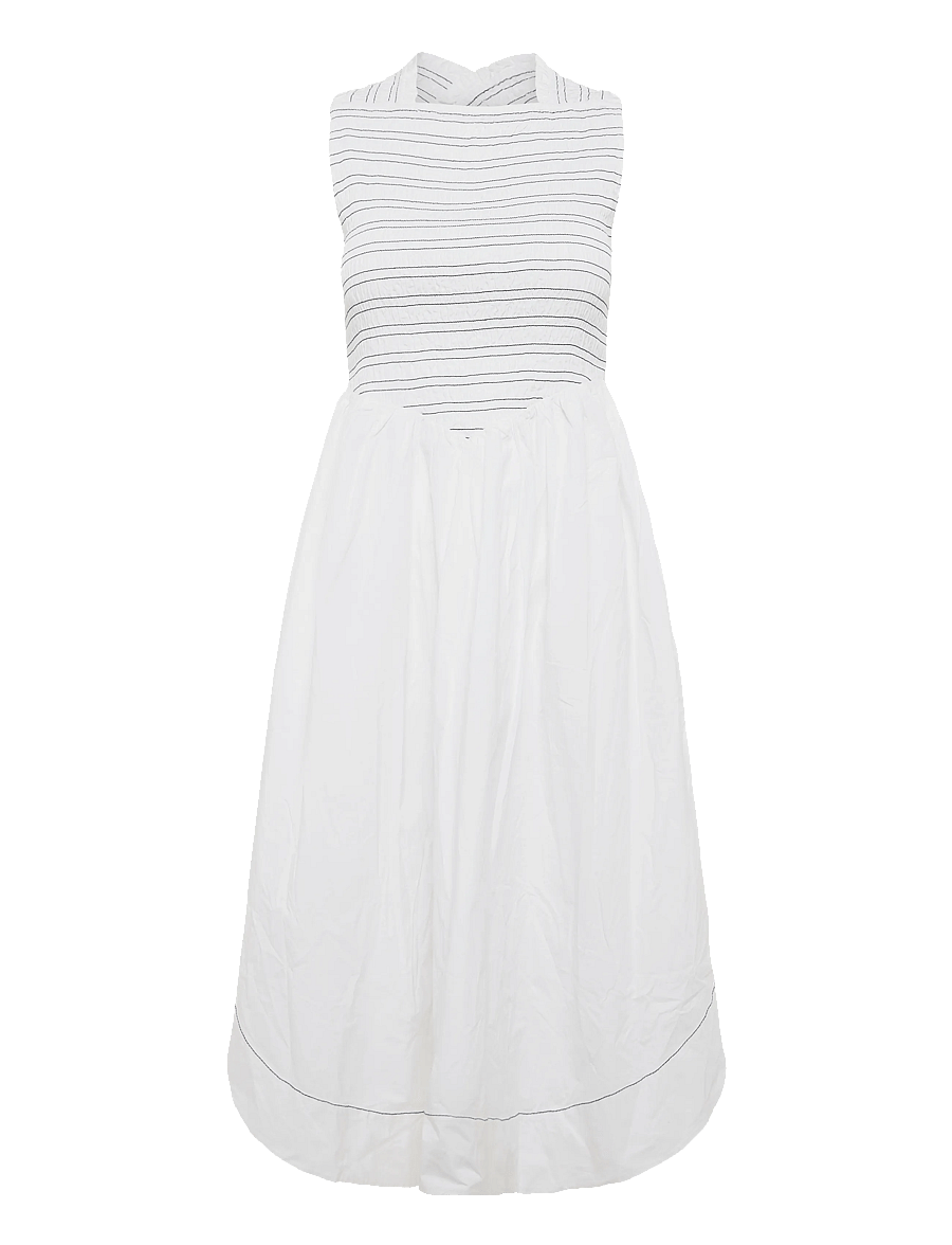 GANNI - Washed Stretch Cotton Smock Midi Straps Dress - bright white - 0