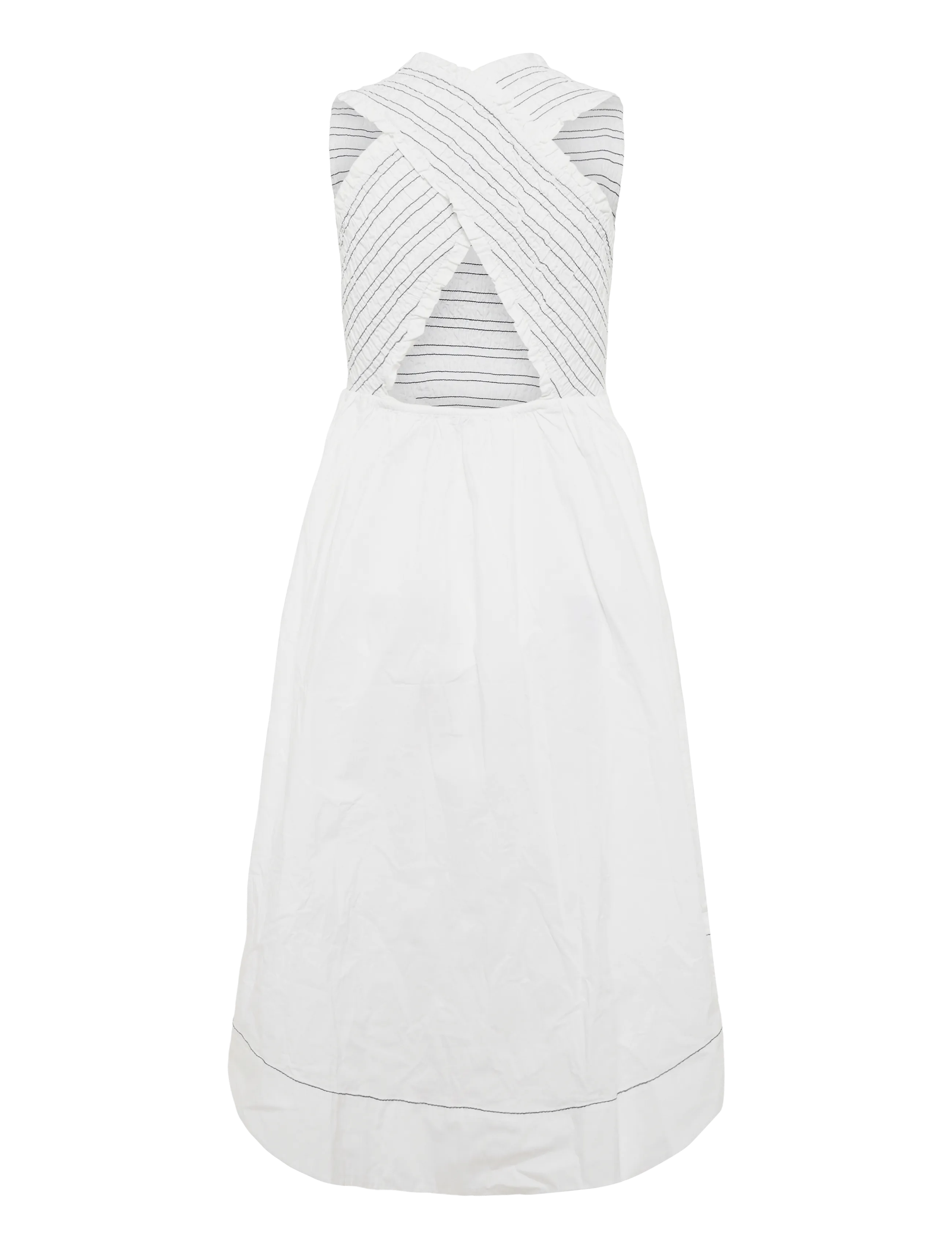 GANNI - Washed Stretch Cotton Smock Midi Straps Dress - bright white - 1
