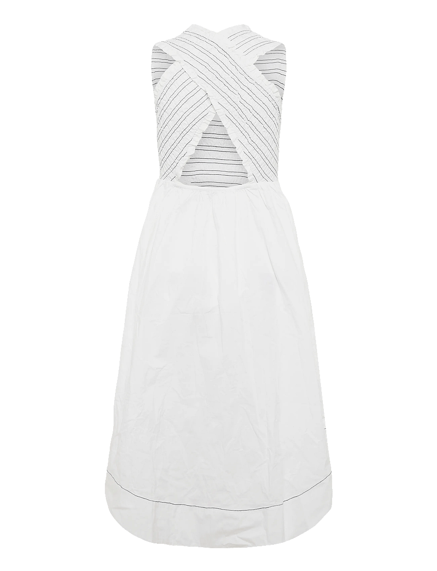 GANNI - Washed Stretch Cotton Smock Midi Straps Dress - bright white - 1