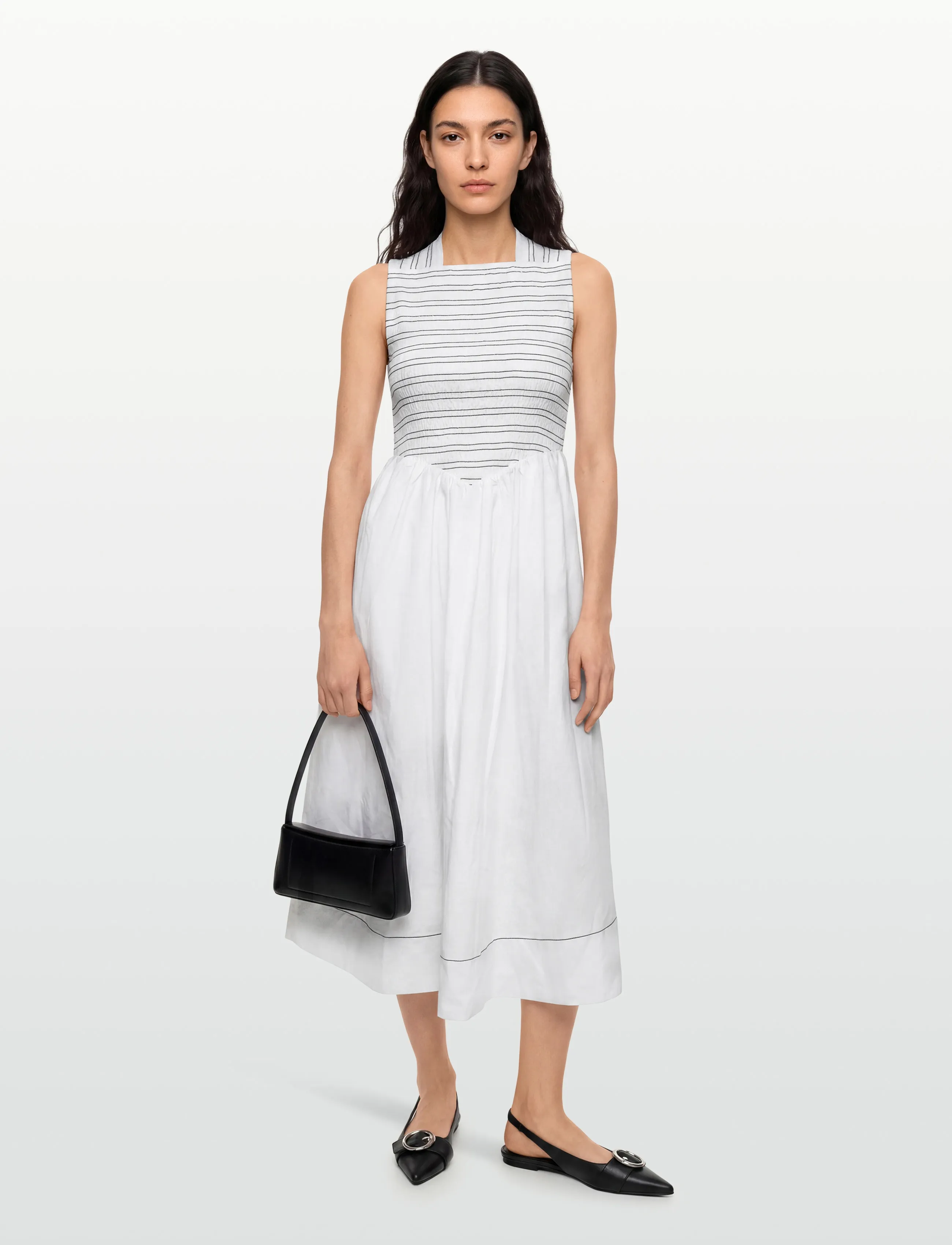 GANNI Washed Stretch Cotton Smock Midi Straps Dress, 36, Dresses, Weiß - Summer Frauen