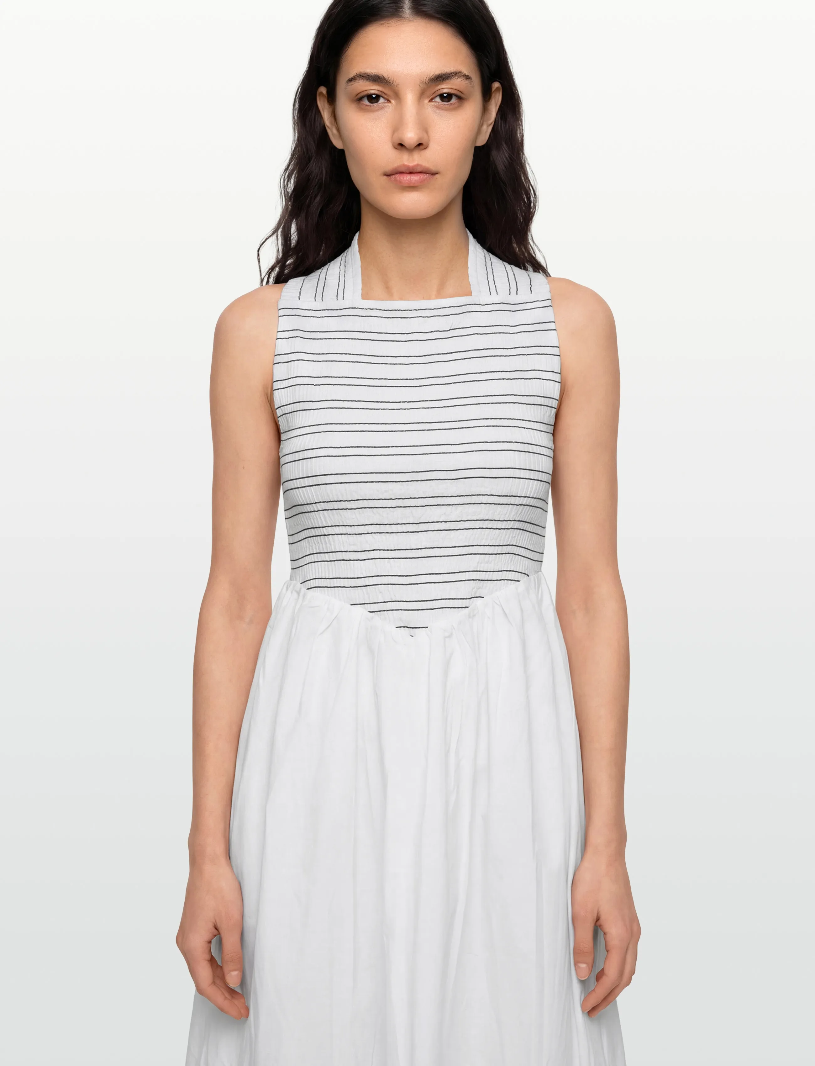 GANNI - Washed Stretch Cotton Smock Midi Straps Dress - sommerkleider - bright white - 3