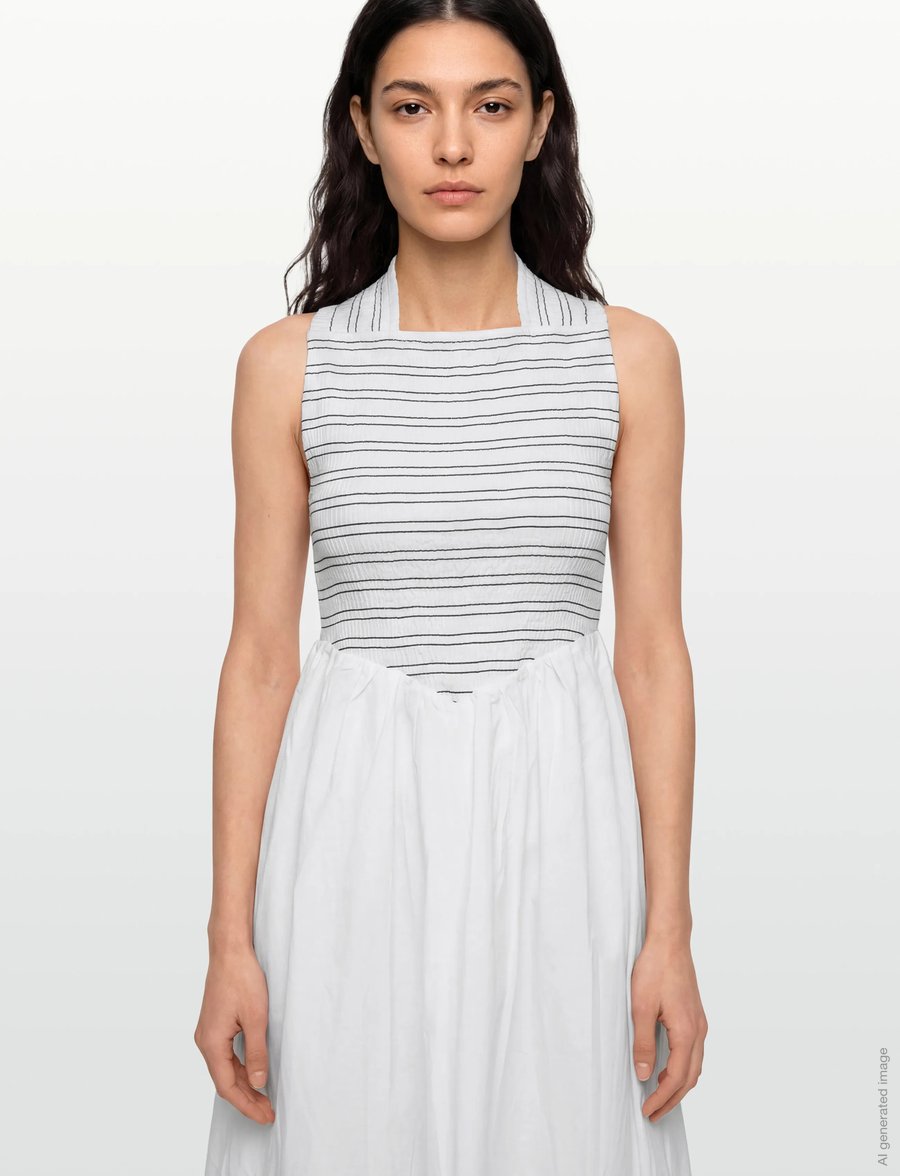 GANNI - Washed Stretch Cotton Smock Midi Straps Dress - sommerkleider - bright white - 3