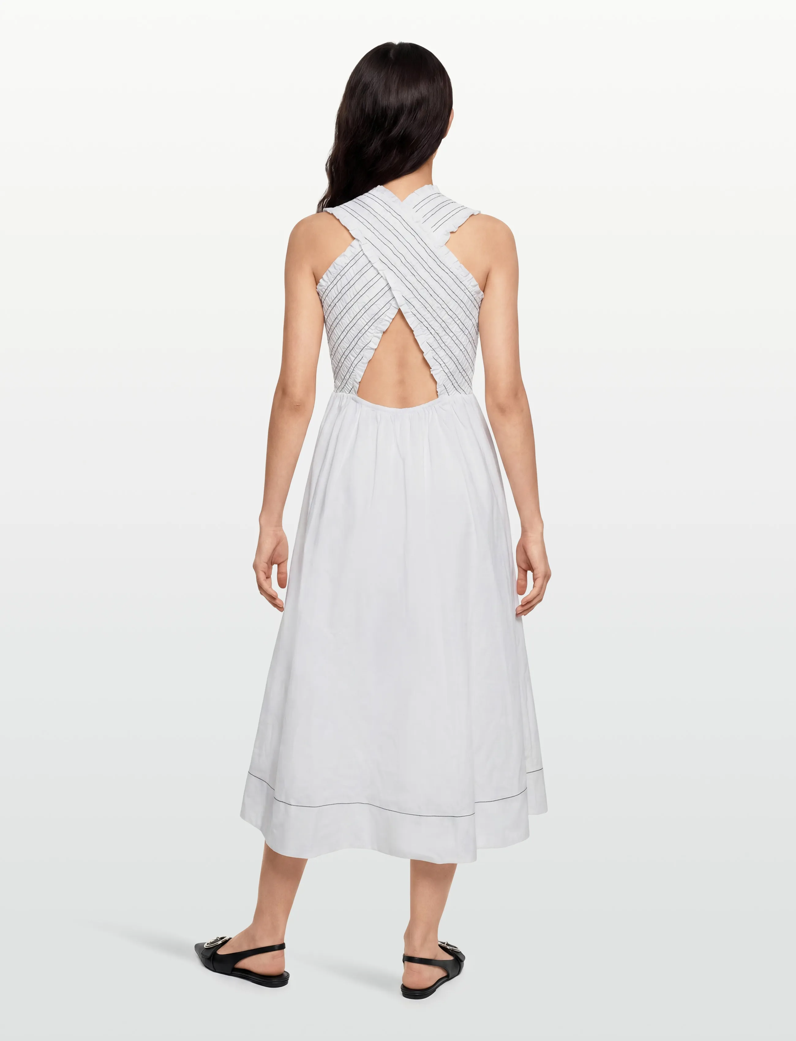 GANNI - Washed Stretch Cotton Smock Midi Straps Dress - sommerkleider - bright white - 4
